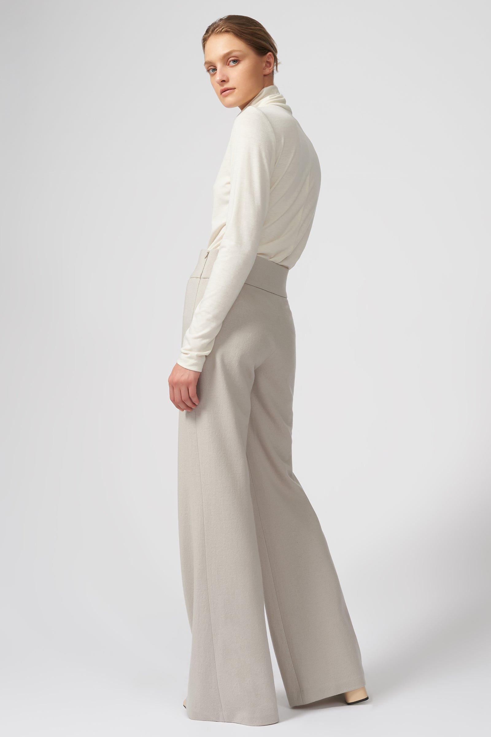 Kal Rieman Felted Jersey Wide Leg Pant in Mink on Model Full Side View