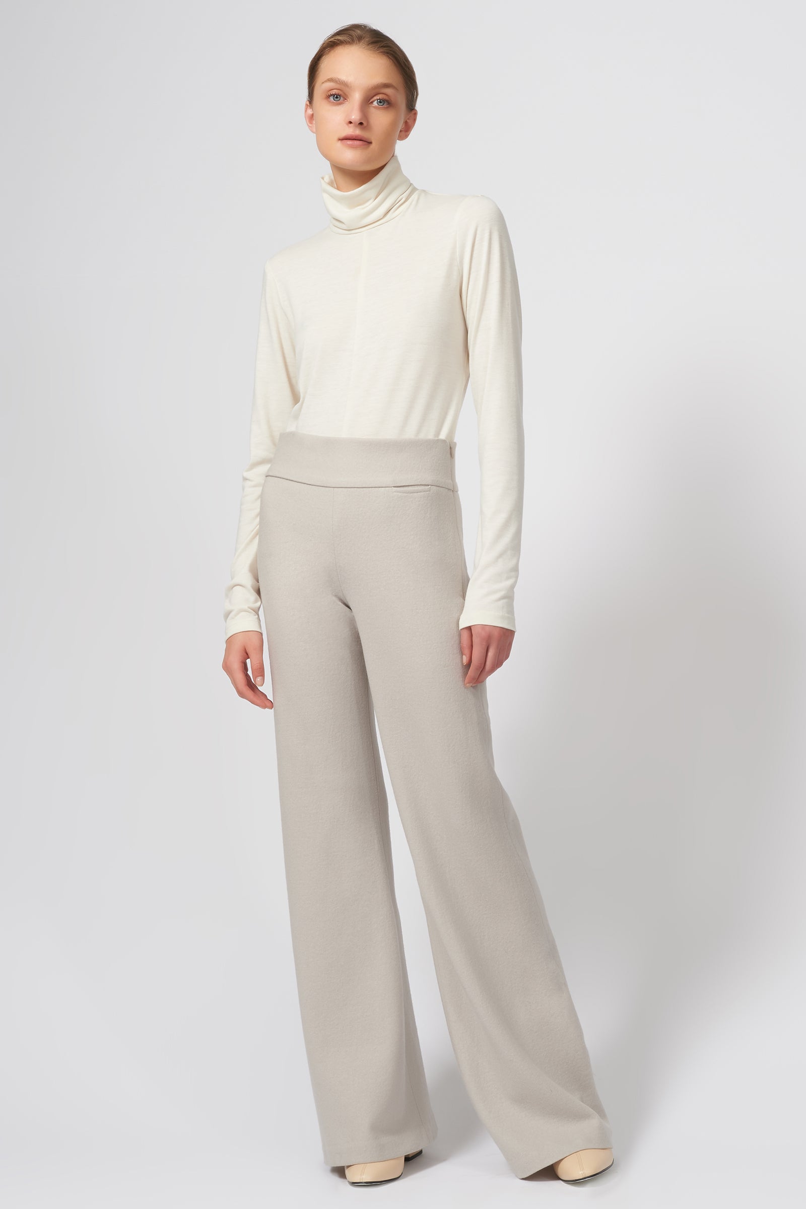 Kal Rieman Felted Jersey Wide Leg Pant in Mink on Model Full Front View