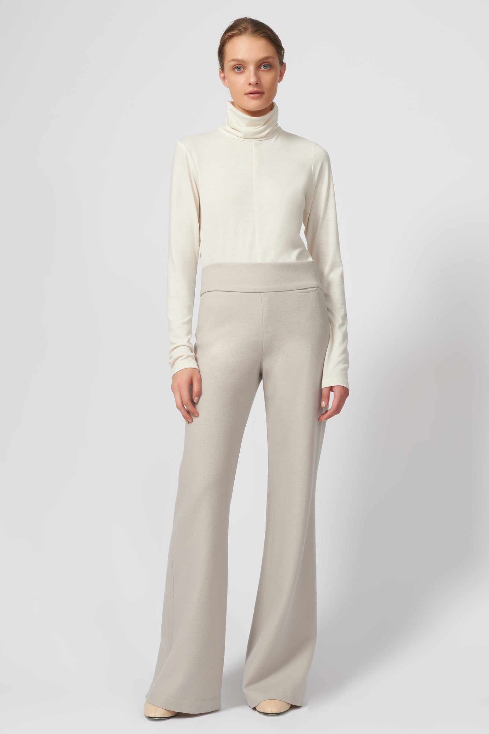Kal Rieman Felted Jersey Wide Leg Pant in Mink on Model Full Front View