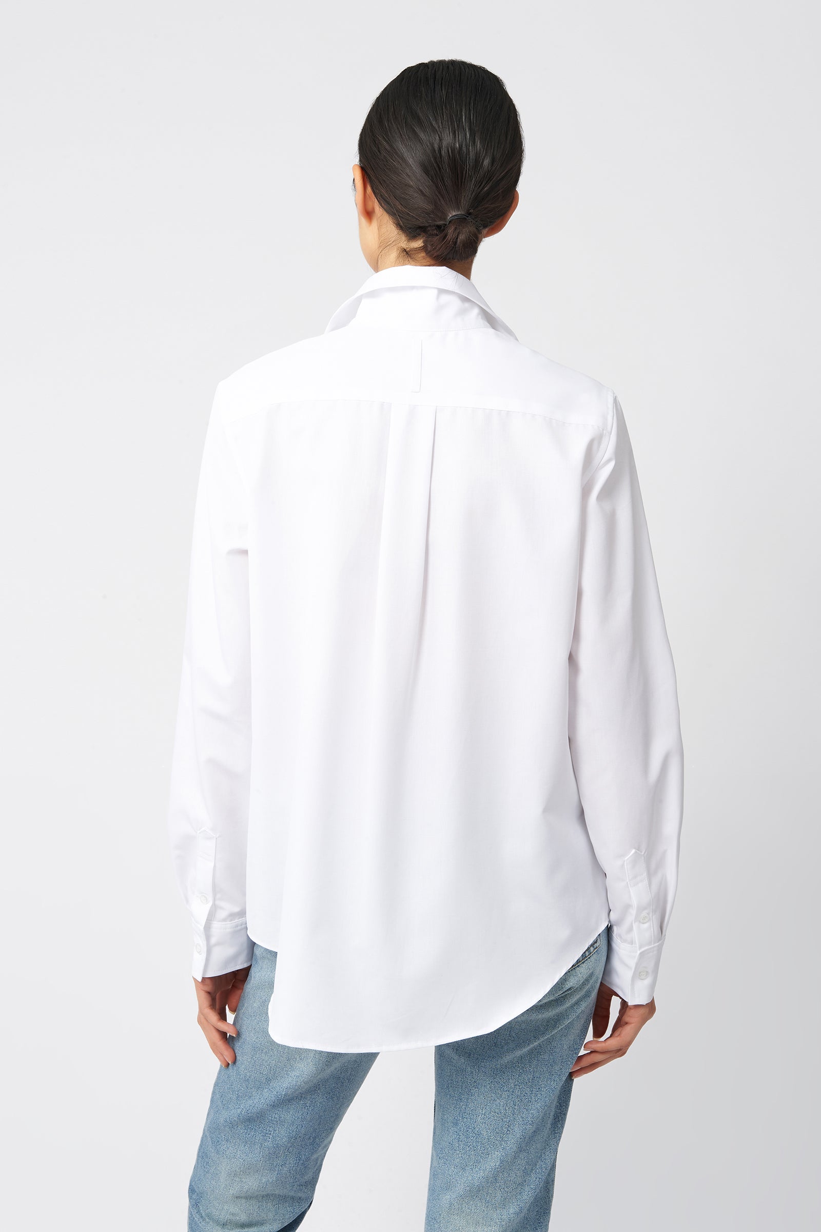 Kal Rieman Ginna Box Pleat Shirt in White Ottoman on Model Back View