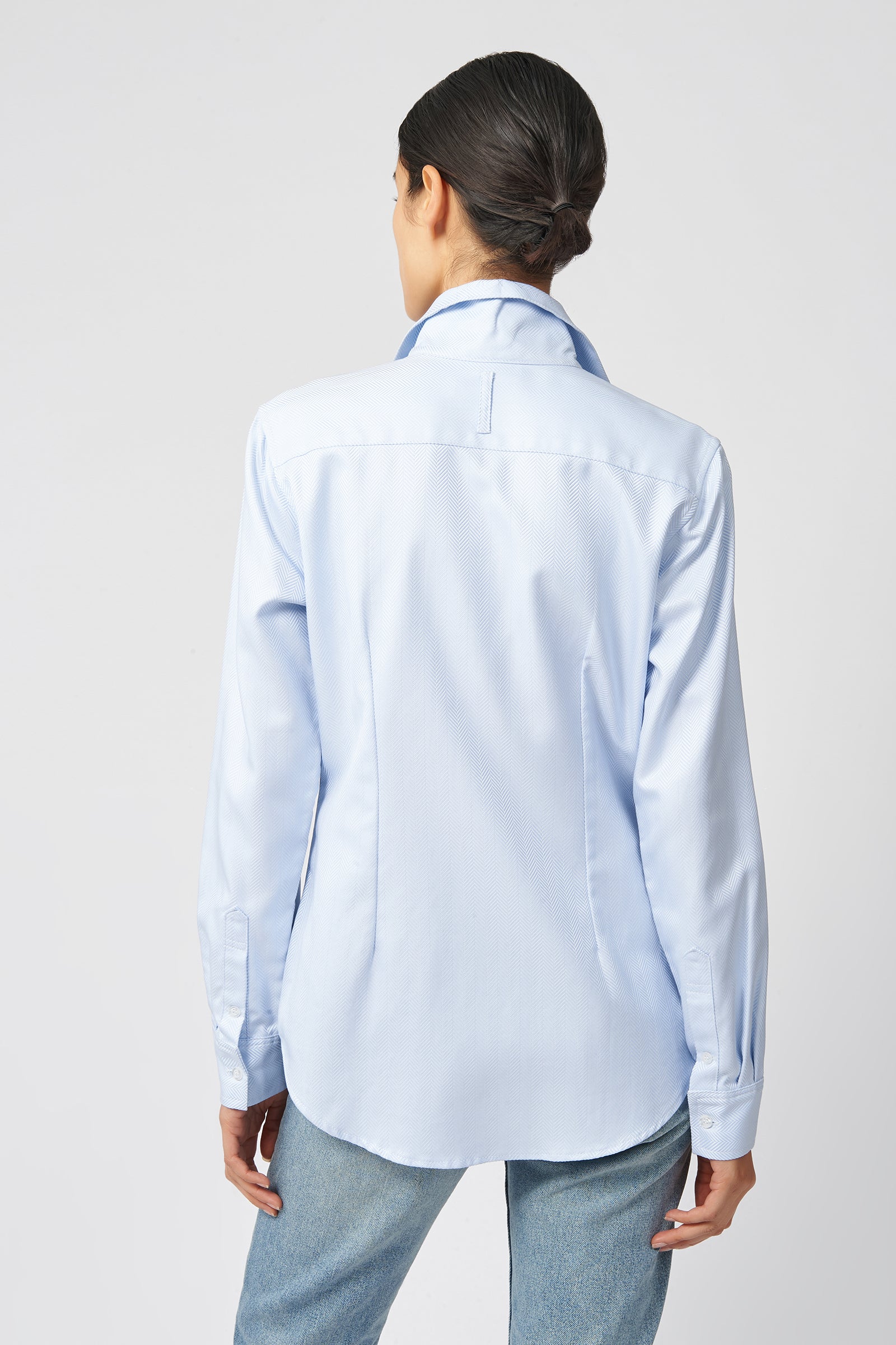 Kal Rieman Ginna Tailored Shirt in French Blue Herringbone on Model Front View