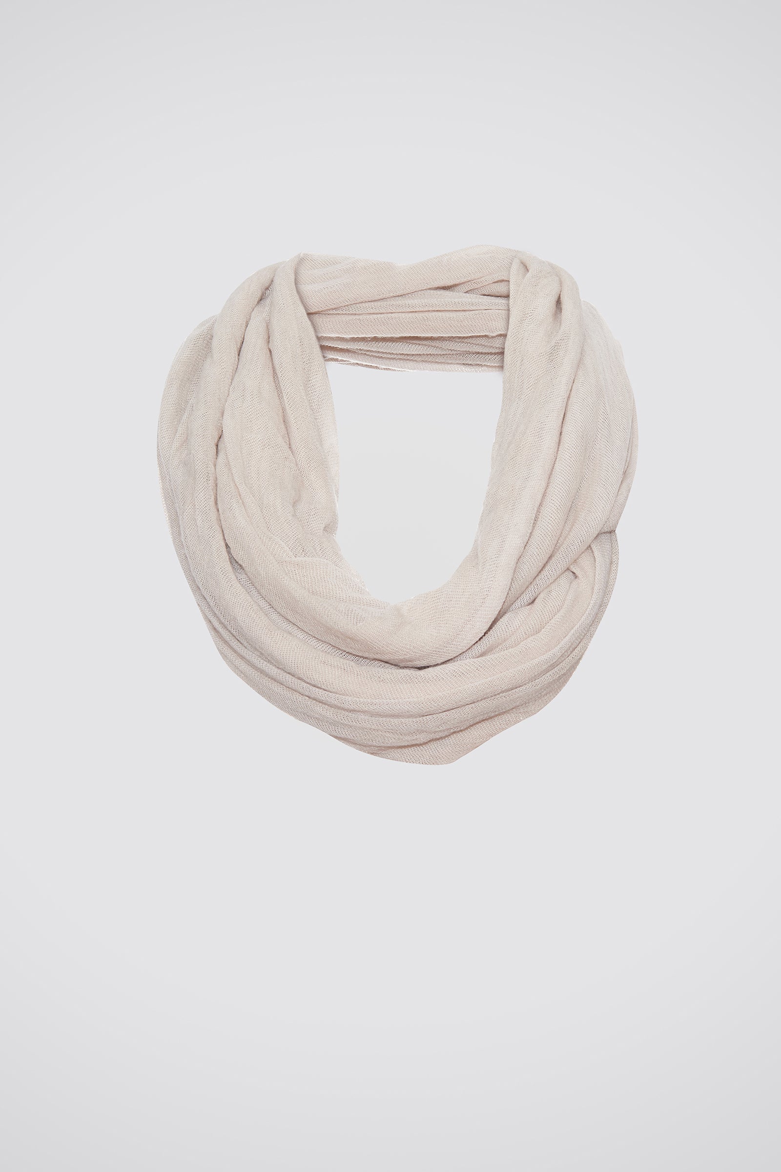 Kal Rieman Infinity Circle Scarf in Cream on Model Front View Tied