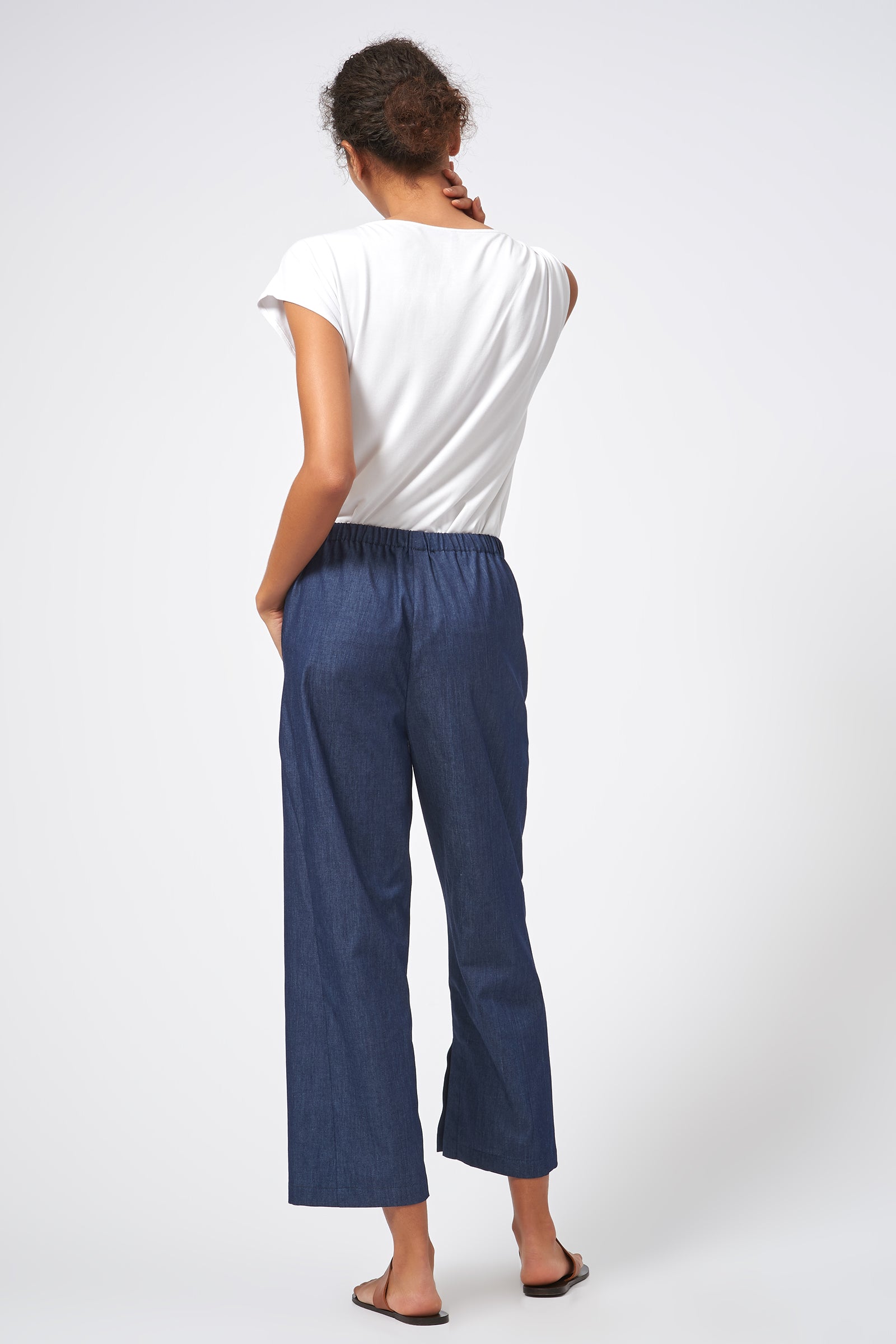 Kal Rieman Italian Denim Split Hem Capri Classic Indigo On Model Back View