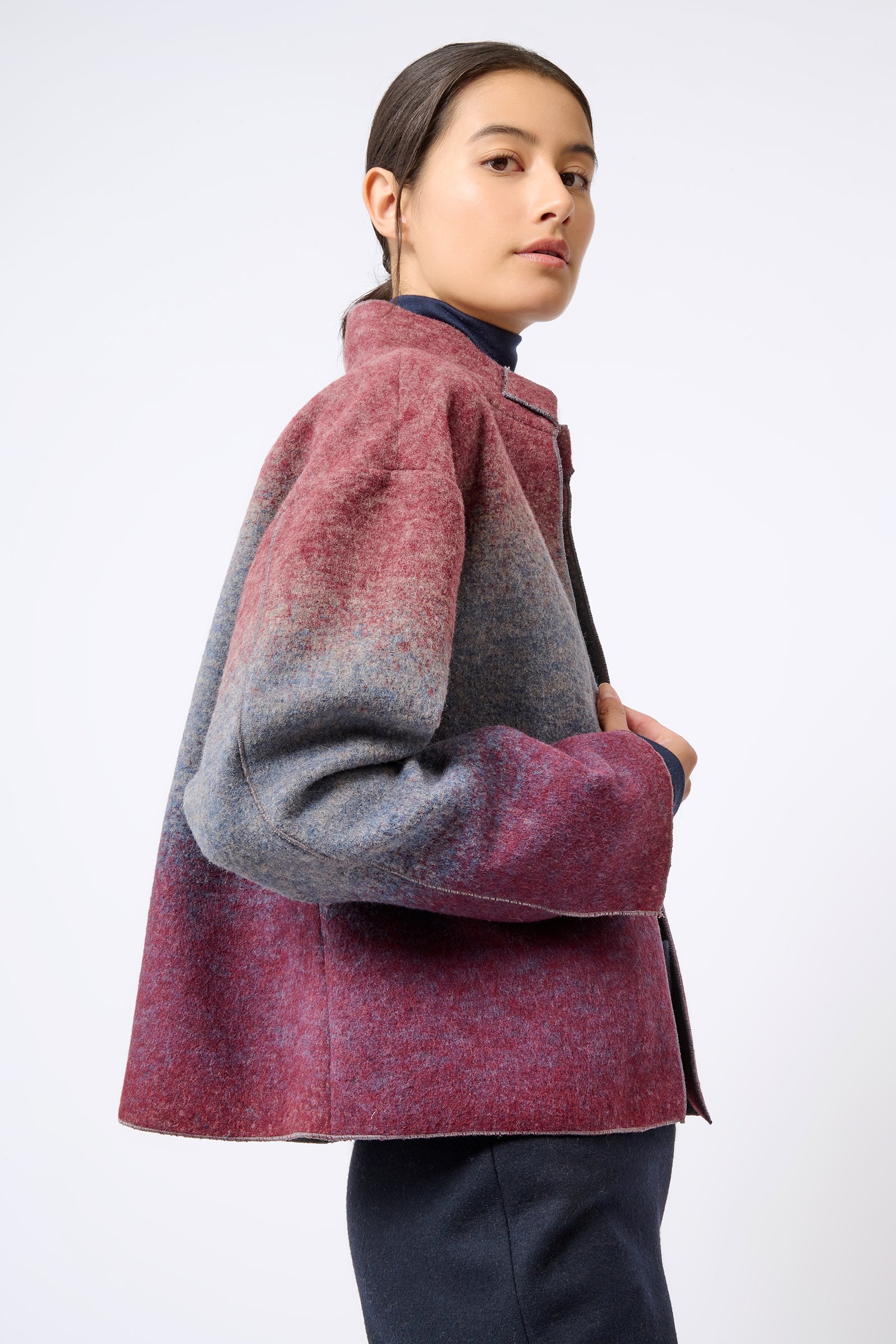 Kal Rieman Kasey Ombre Bomber in Ombre on Model Side View