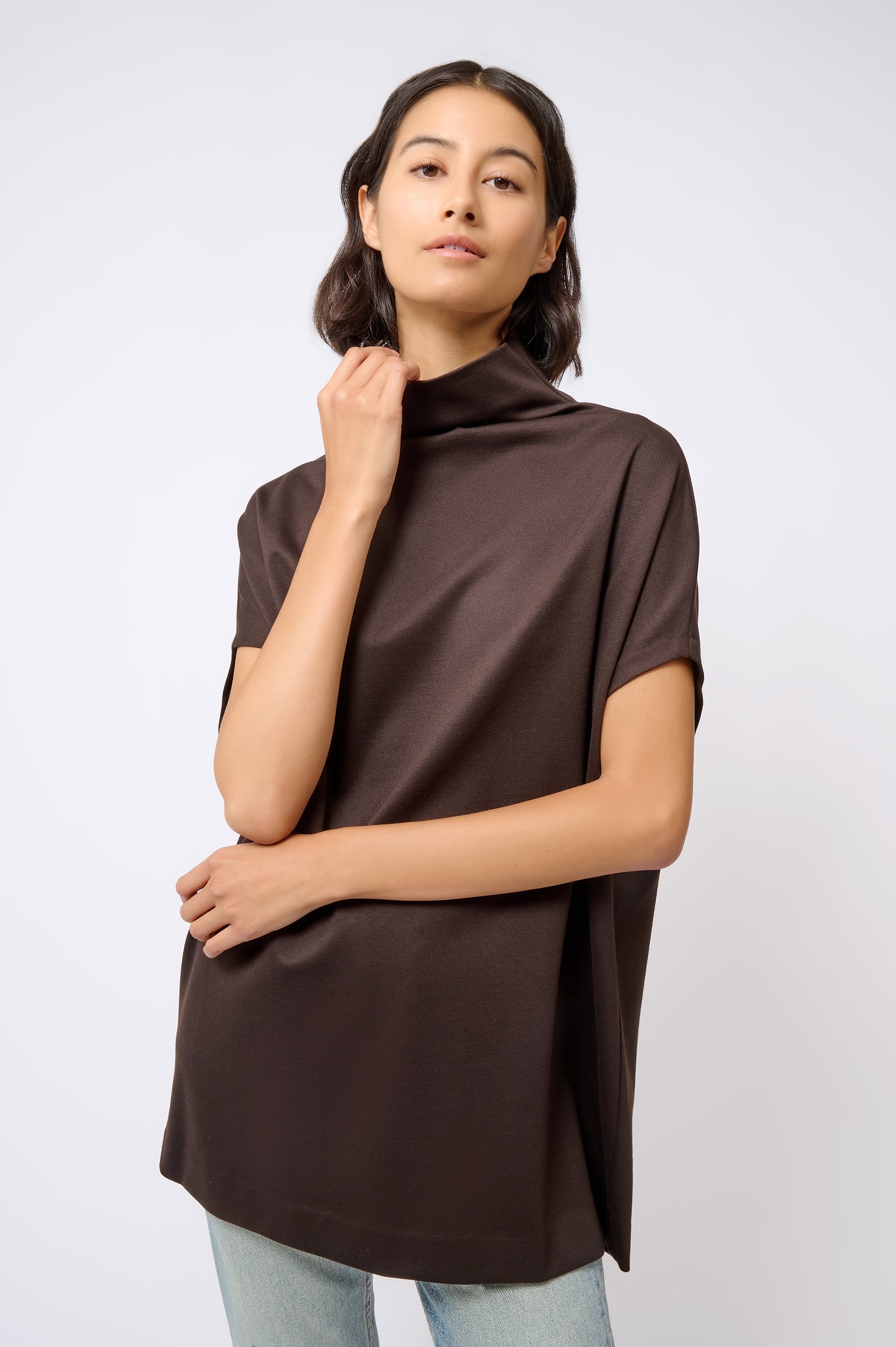 Kal Rieman Martha Ponte Funnelneck in Espresso on Model Crop Front View