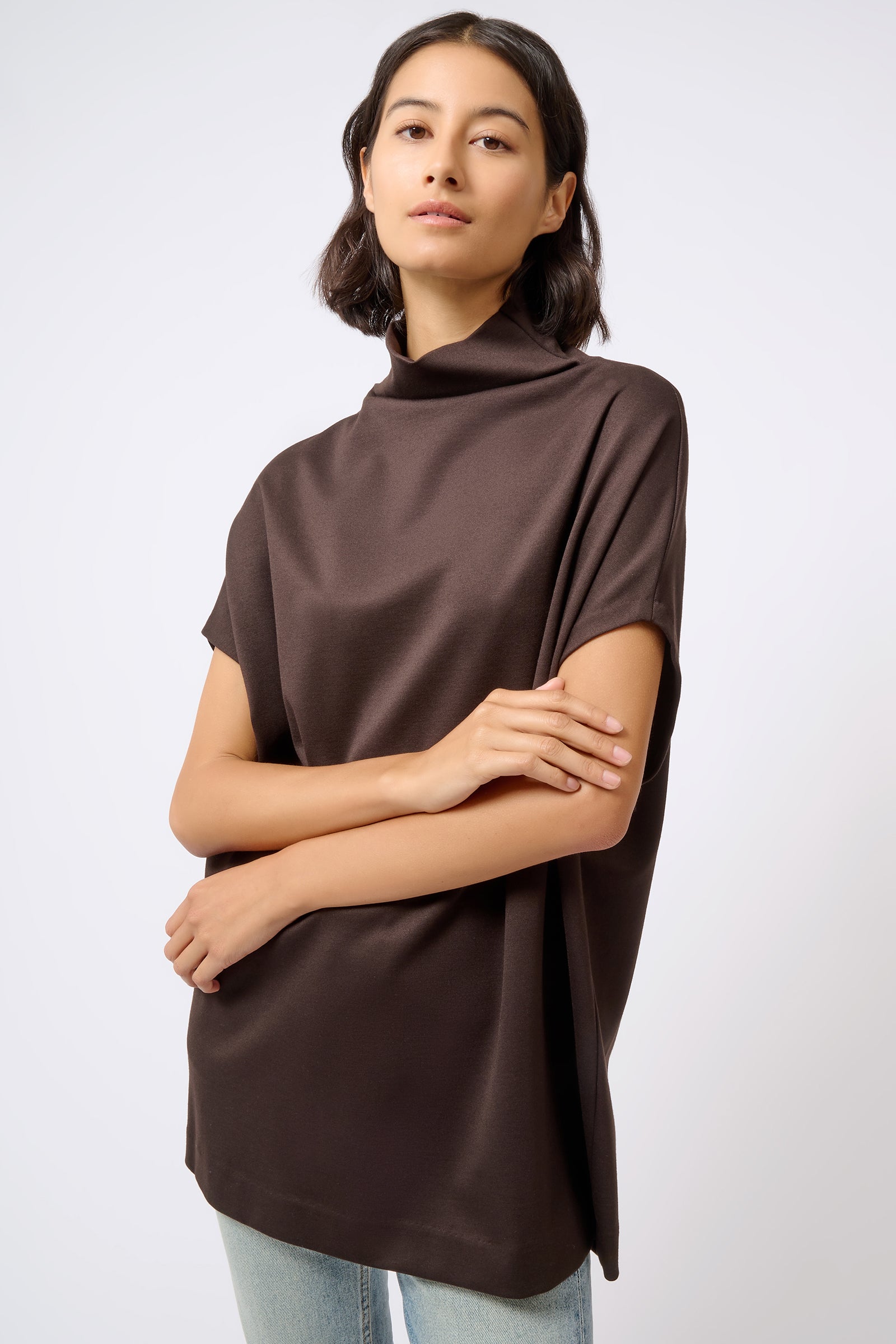 Kal Rieman Martha Ponte Funnelneck in Espresso on Model Crop Front View