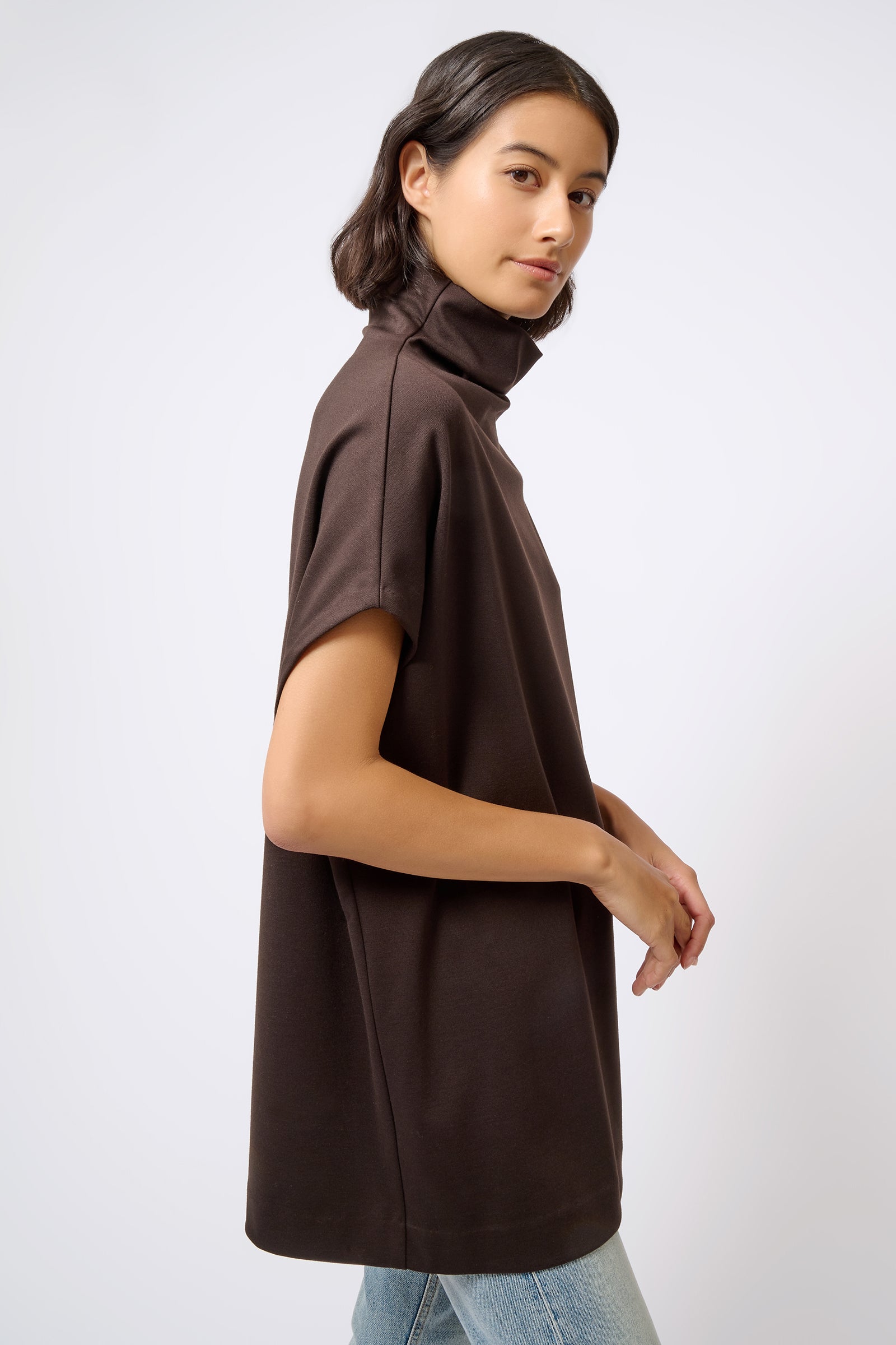 Kal Rieman Martha Ponte Funnelneck in Espresso on Model Crop Side View