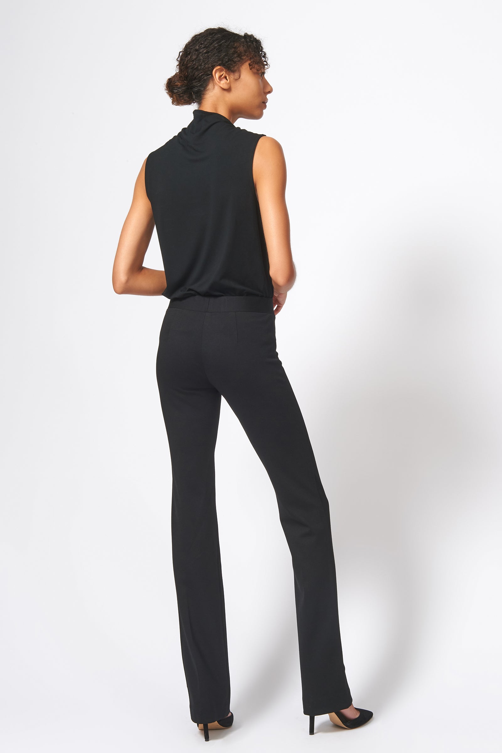Kal Rieman Pintuck Ponte Column Pant in Black on Model Full Back View