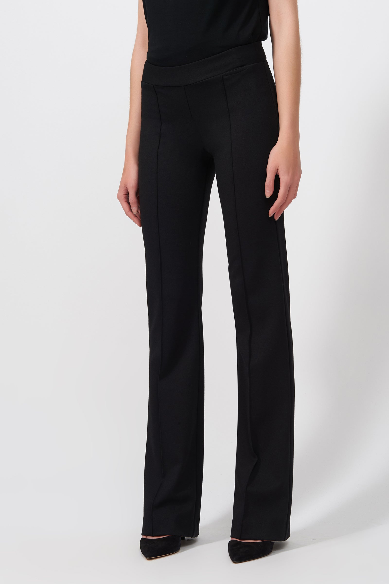 Kal Rieman Pintuck Ponte Column Pant in Black on Model Side View
