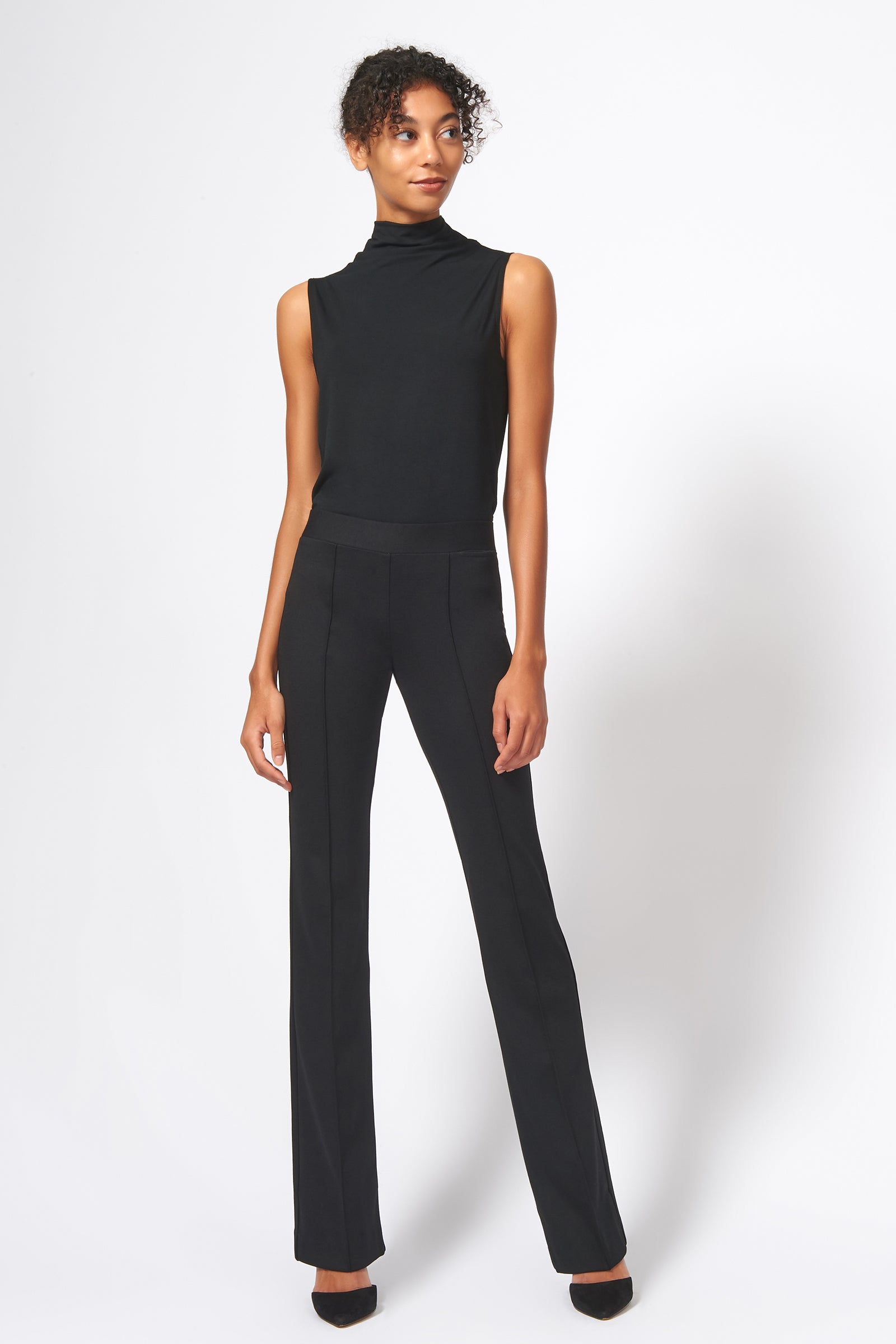 Kal Rieman Pintuck Ponte Column Pant in Black on Model Full Front View