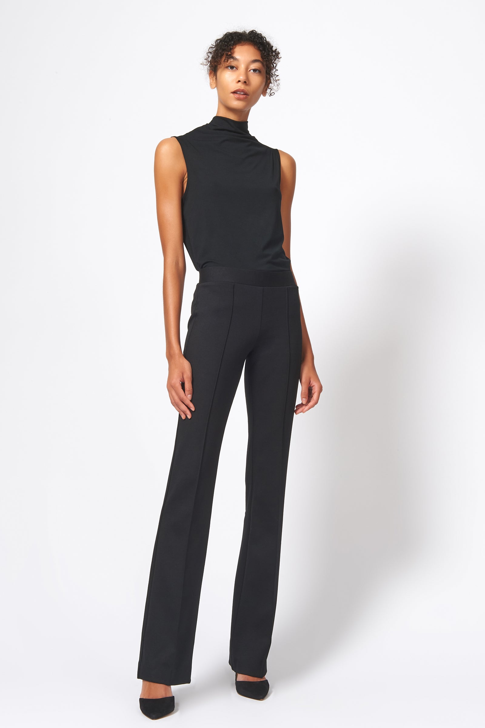 Kal Rieman Pintuck Ponte Column Pant in Black on Model Full Front Alternate View