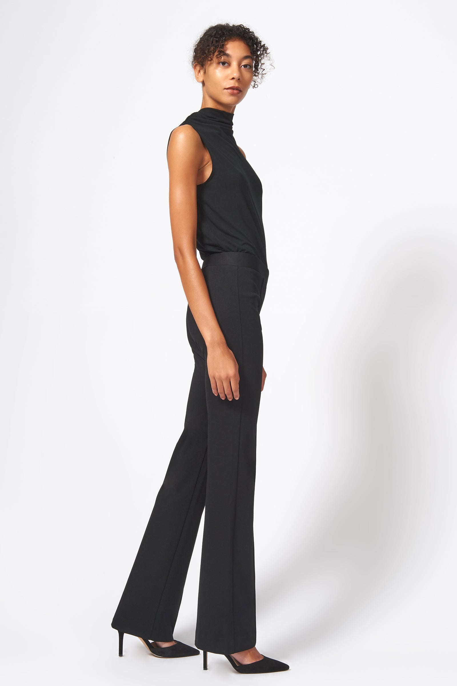 Kal Rieman Pintuck Ponte Column Pant in Black on Model Full Side View