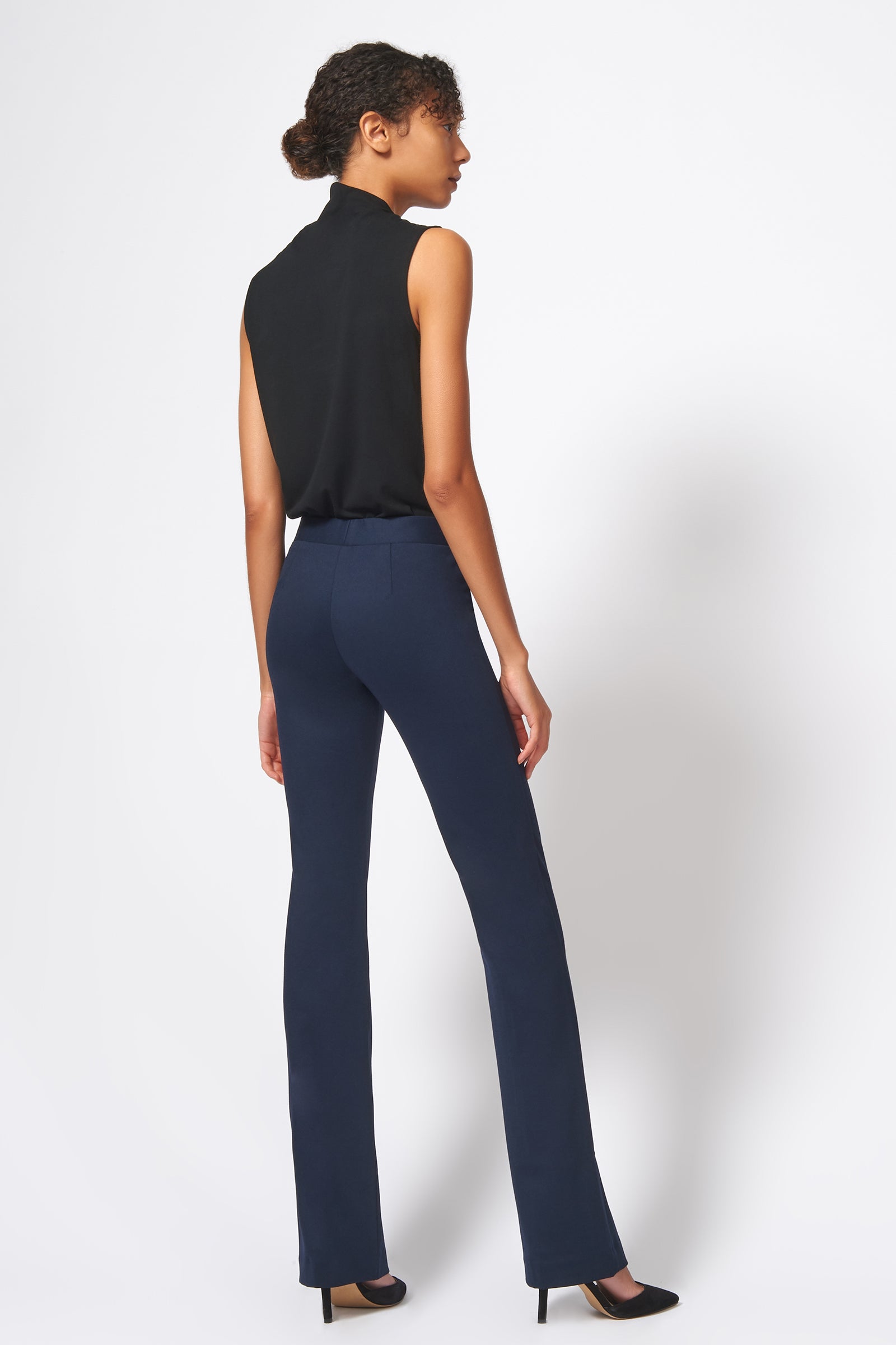 Kal Rieman Pintuck Ponte Column Pant in Navy on Model Full Back View