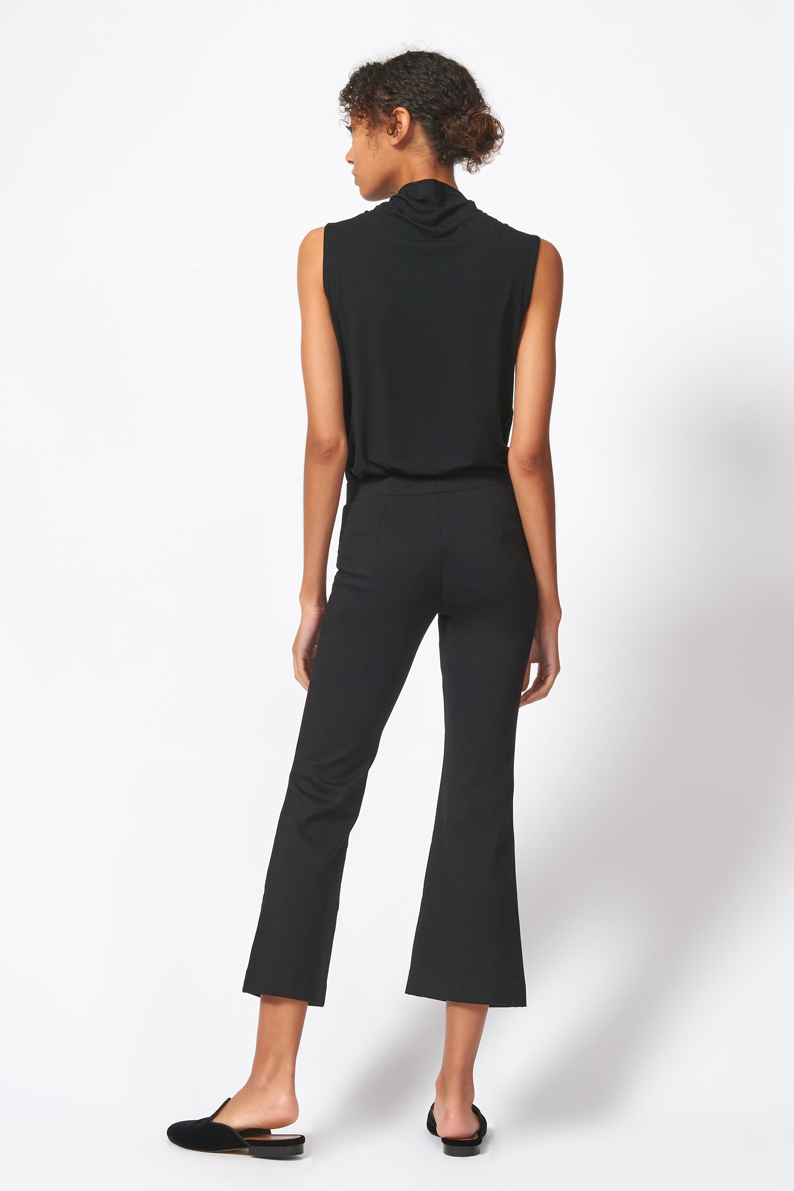 Kal Rieman Pintuck Ponte Crop Flare Pant in Black on Model Full Back View