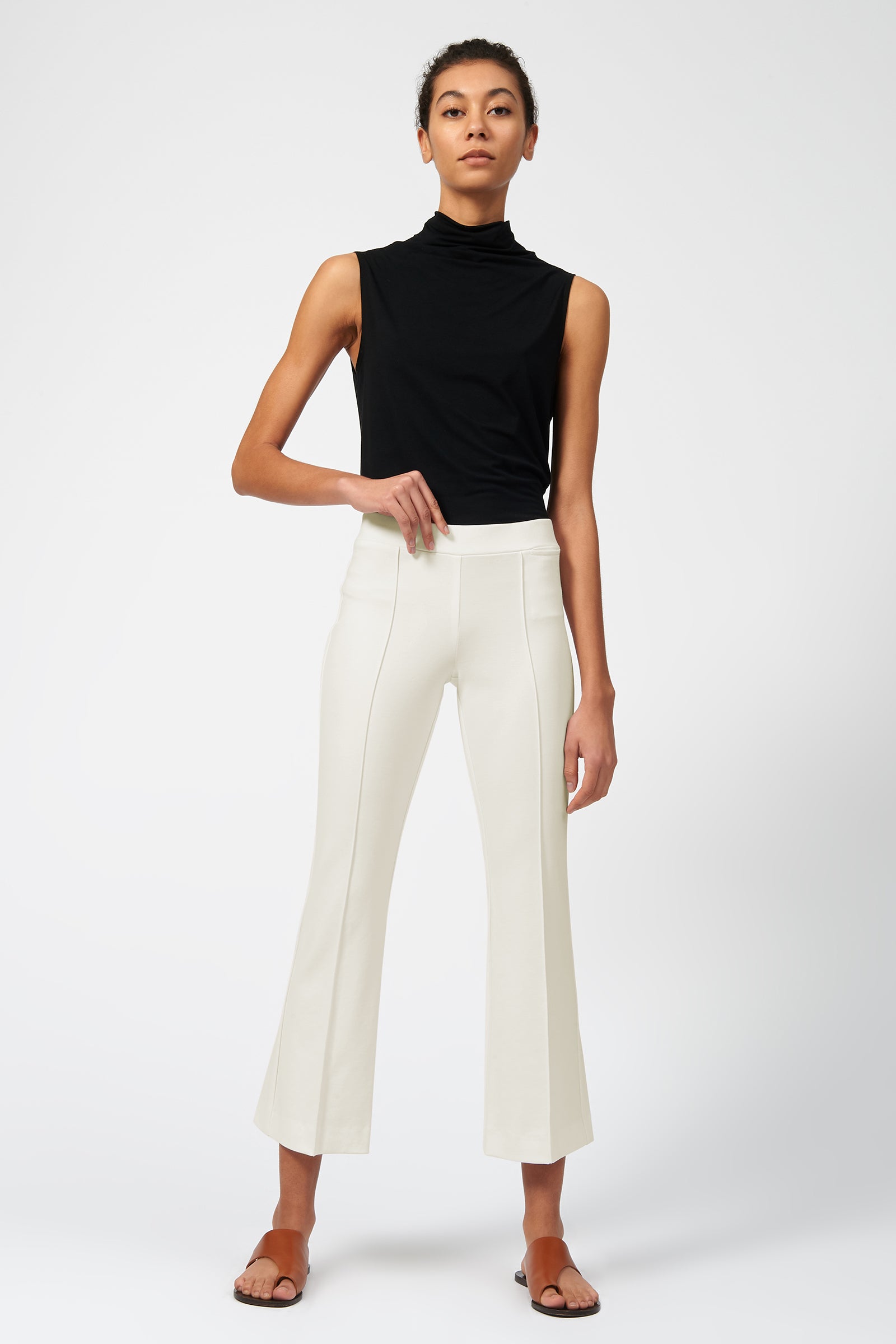 Pintuck Ponte Crop Flare on model full front view