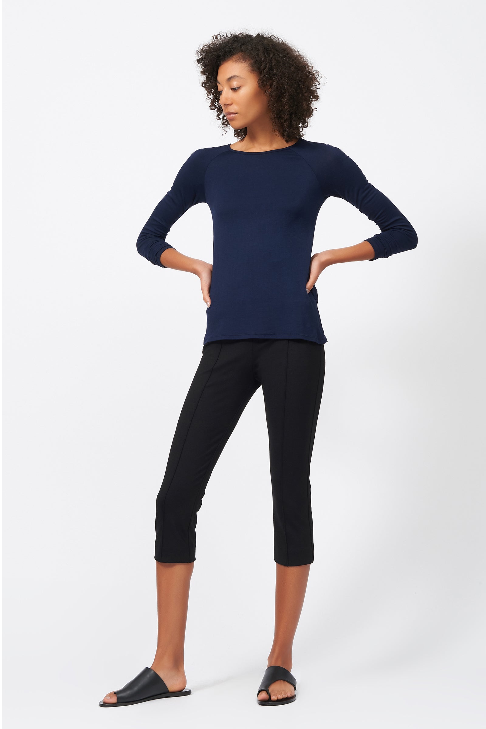 Kal Rieman Pintuck Ponte 3/4 Pant on Model Front View