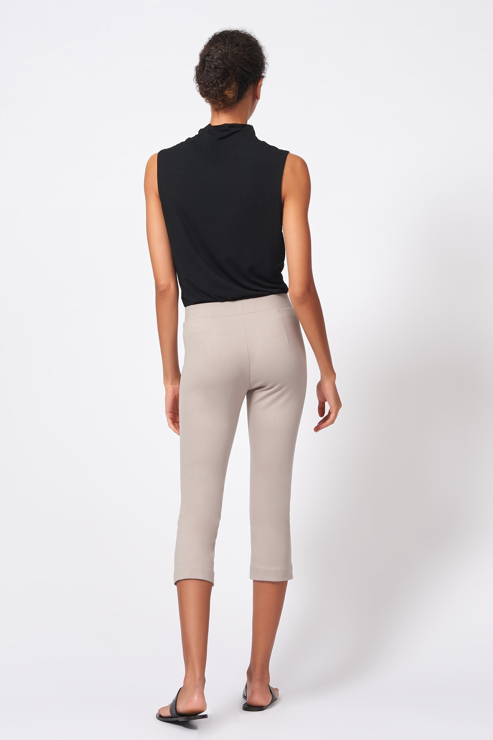 Kal Rieman Pintuck Ponte 3/4 Pant in Taupe on Model Back Full View