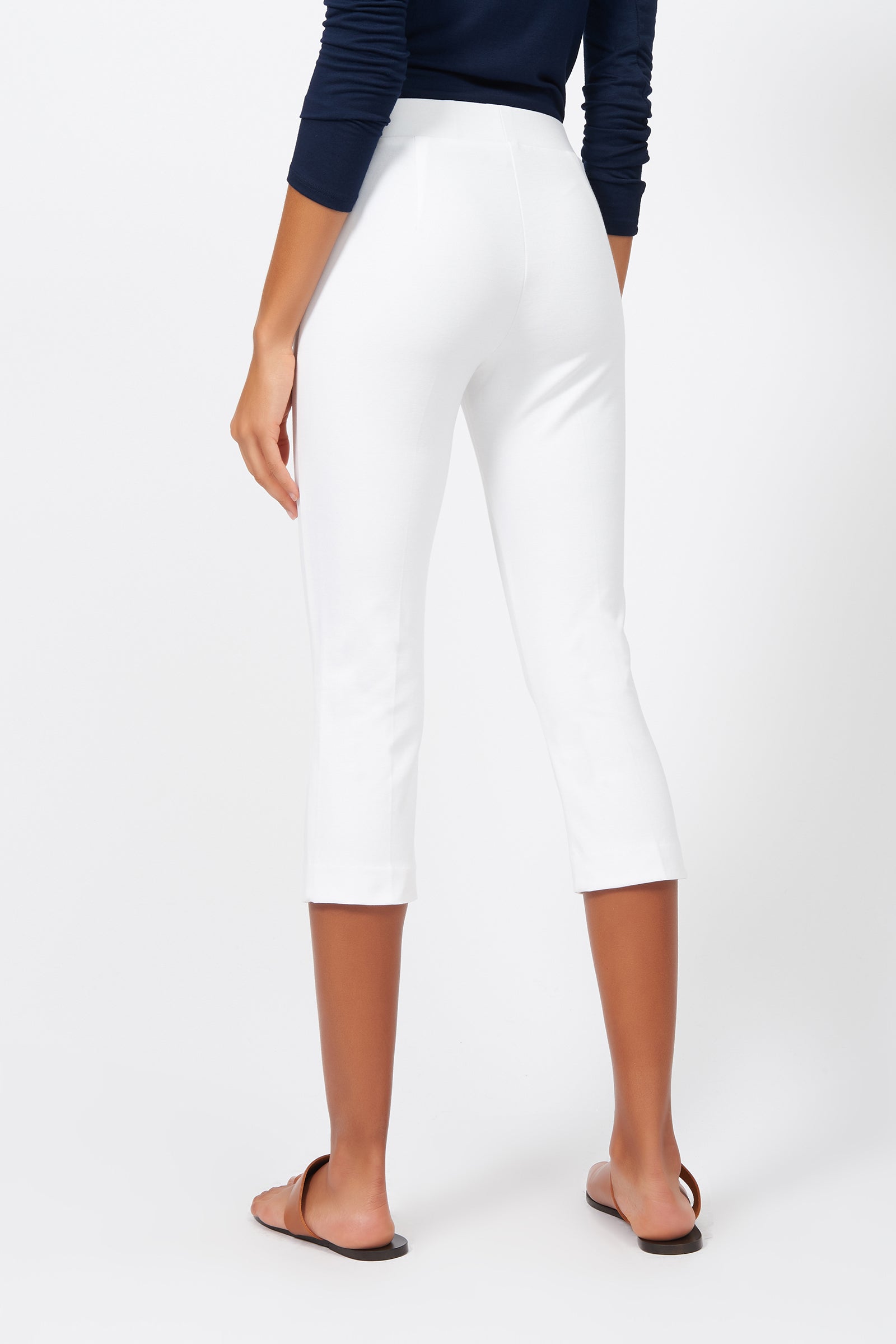 Kal Rieman Pintuck Ponte 3/4 Pant in White on Model Full Front View