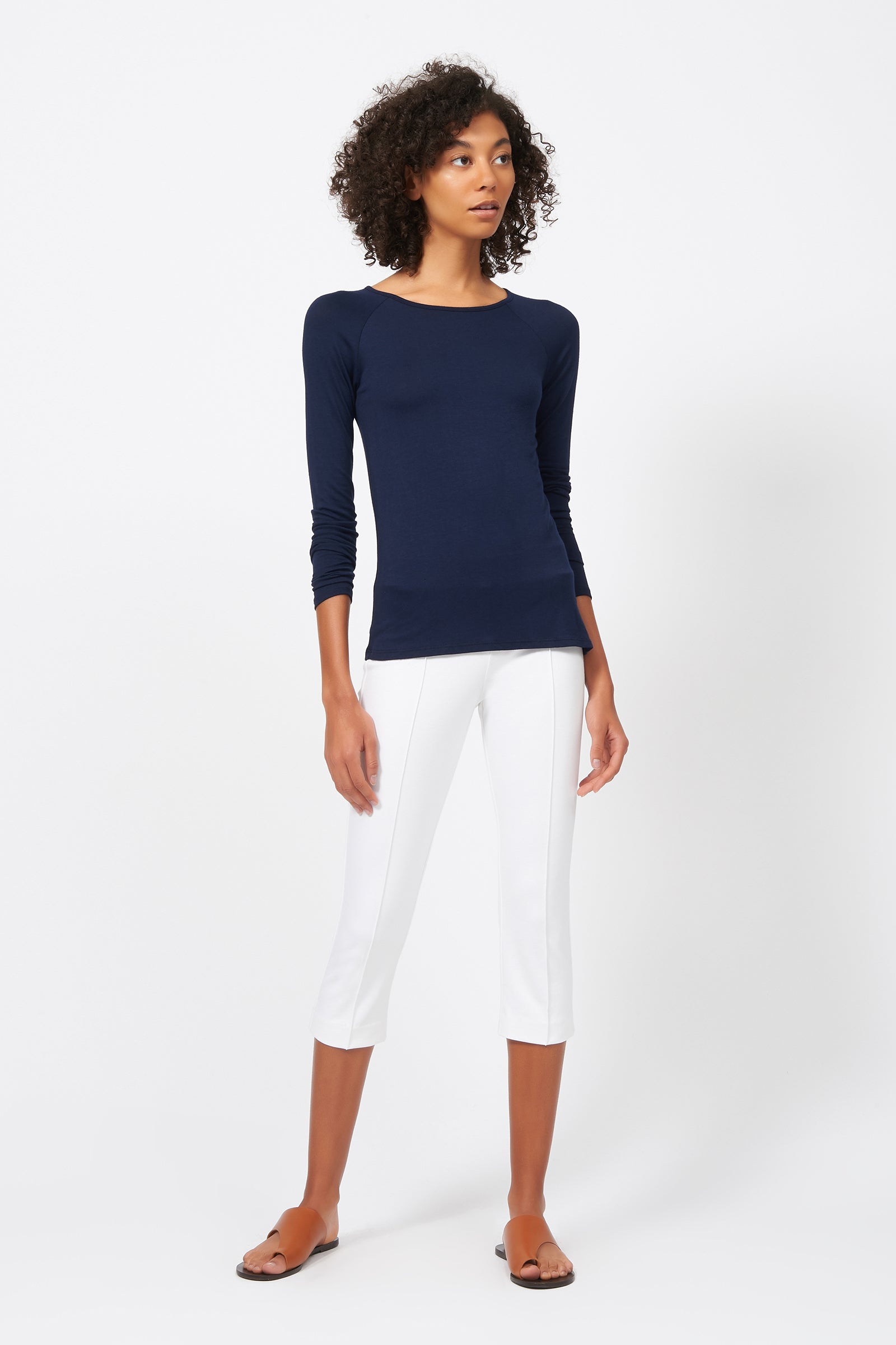 Kal Rieman Pintuck Ponte 3/4 Pant in White on Model Full Front View