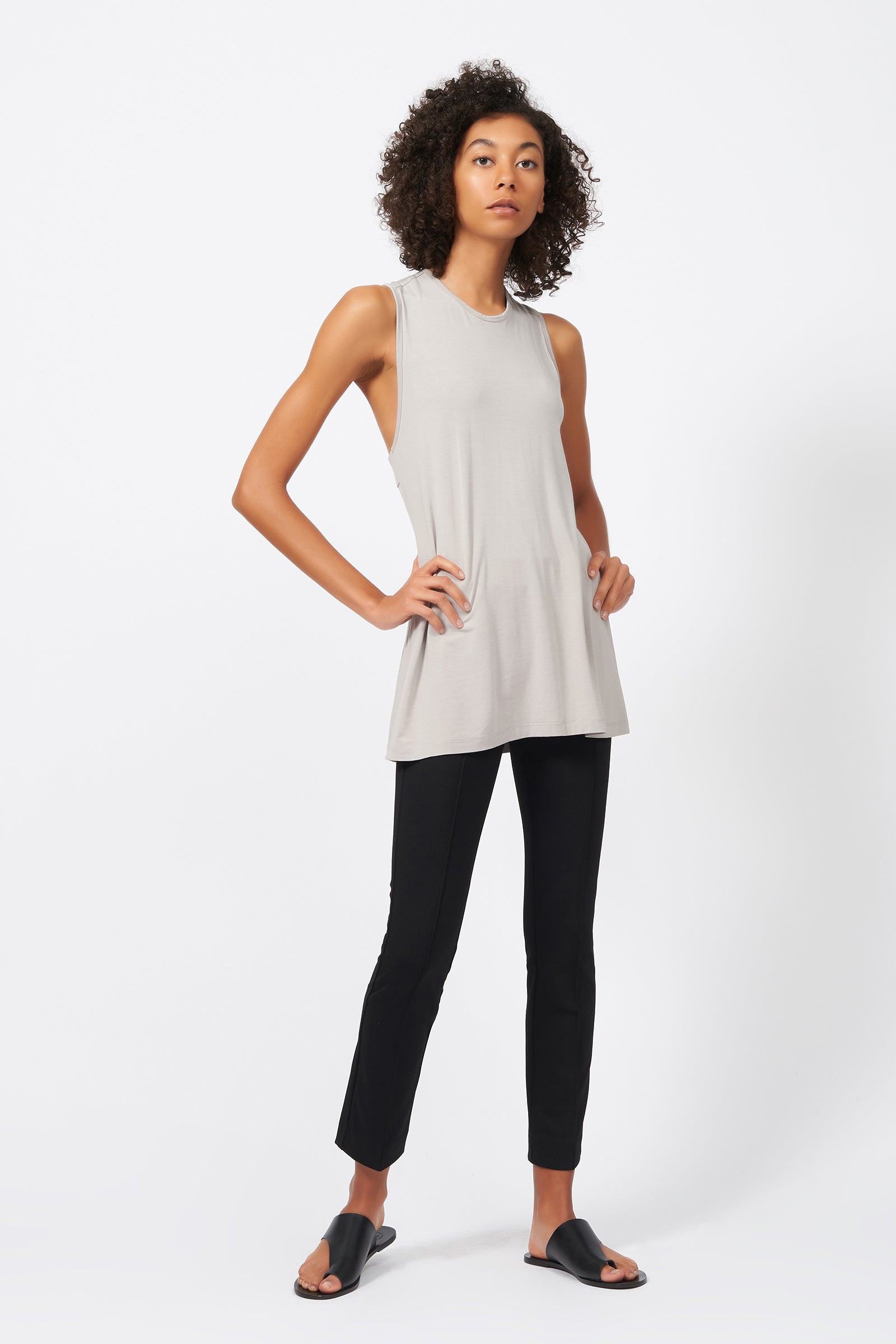 Kal Rieman Pintuck Ponte Ankle Pant in Black on Model Front View