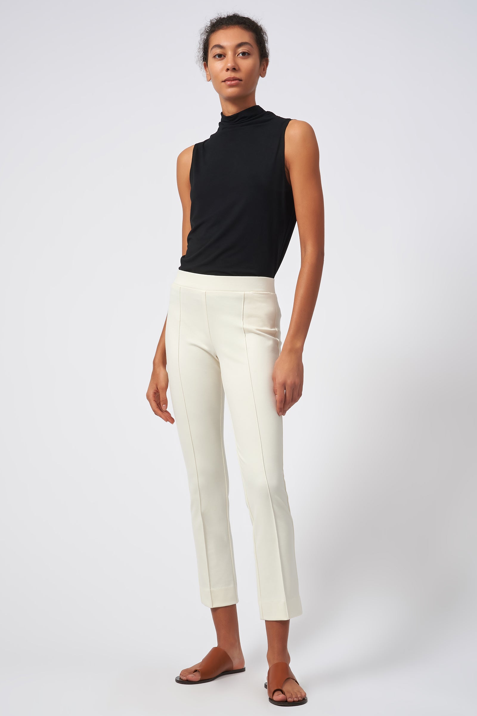 Kal Rieman Pintuck Ponte Ankle Pant in Ivory on Model Full Front View