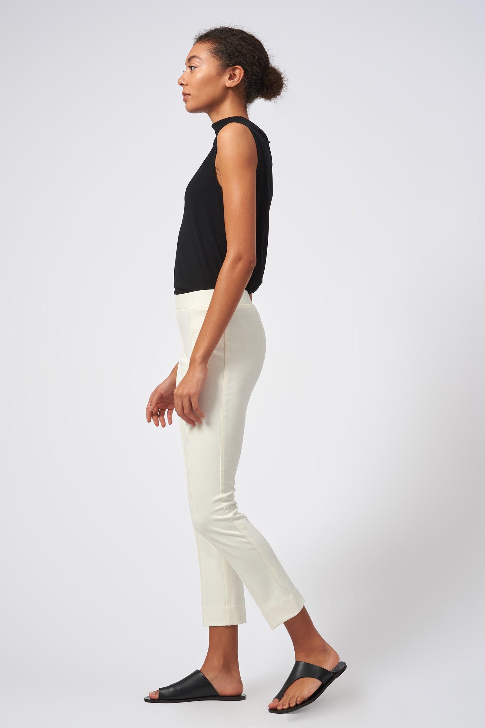 Kal Rieman Pintuck Ponte Ankle Pant in Ivory on Model Full Side View