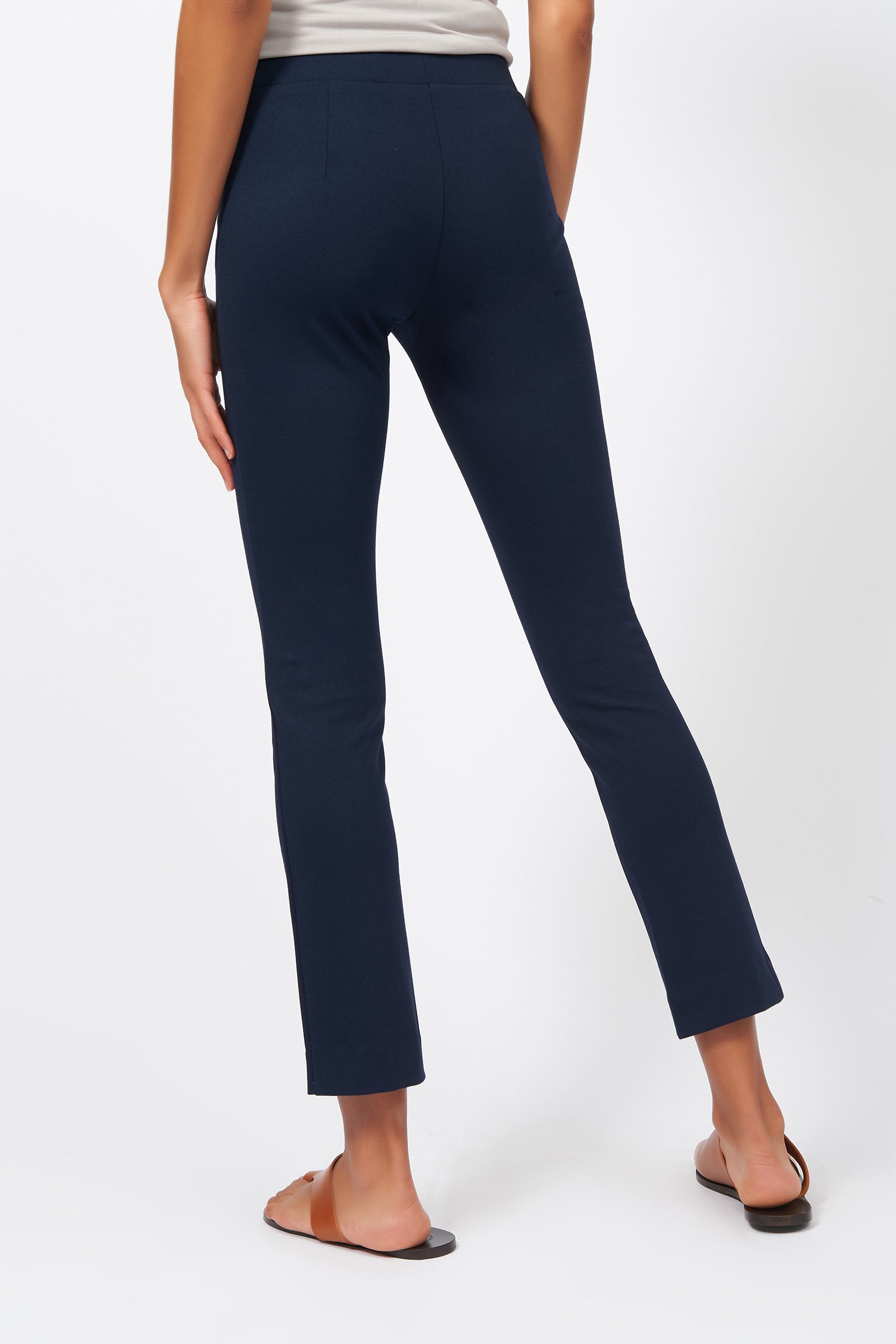 Kal Rieman Pintuck Ponte Ankle Pant in Navy on Model Back View
