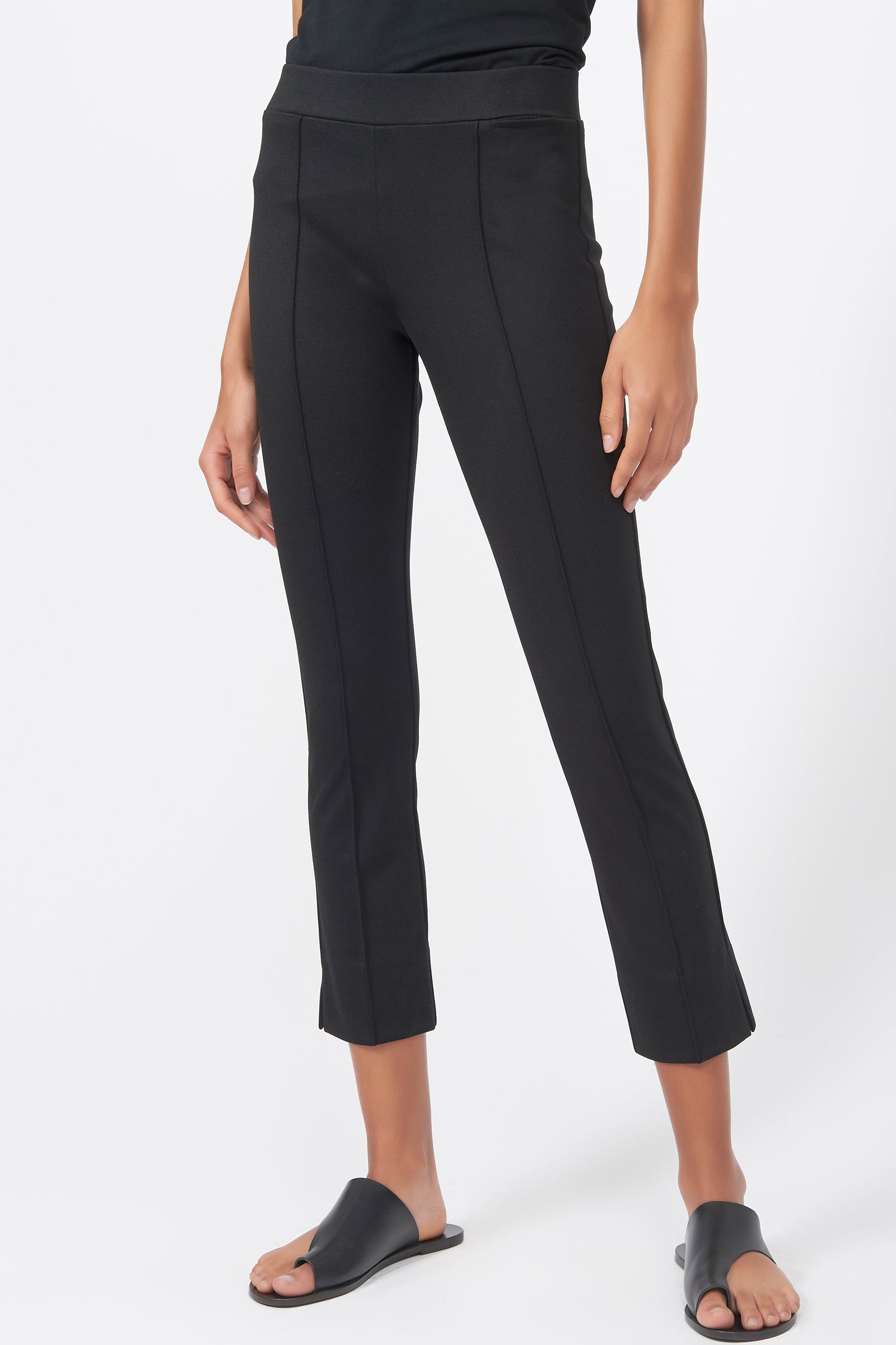 Kal Rieman Pintuck Slit Capri in Black on Model Front View