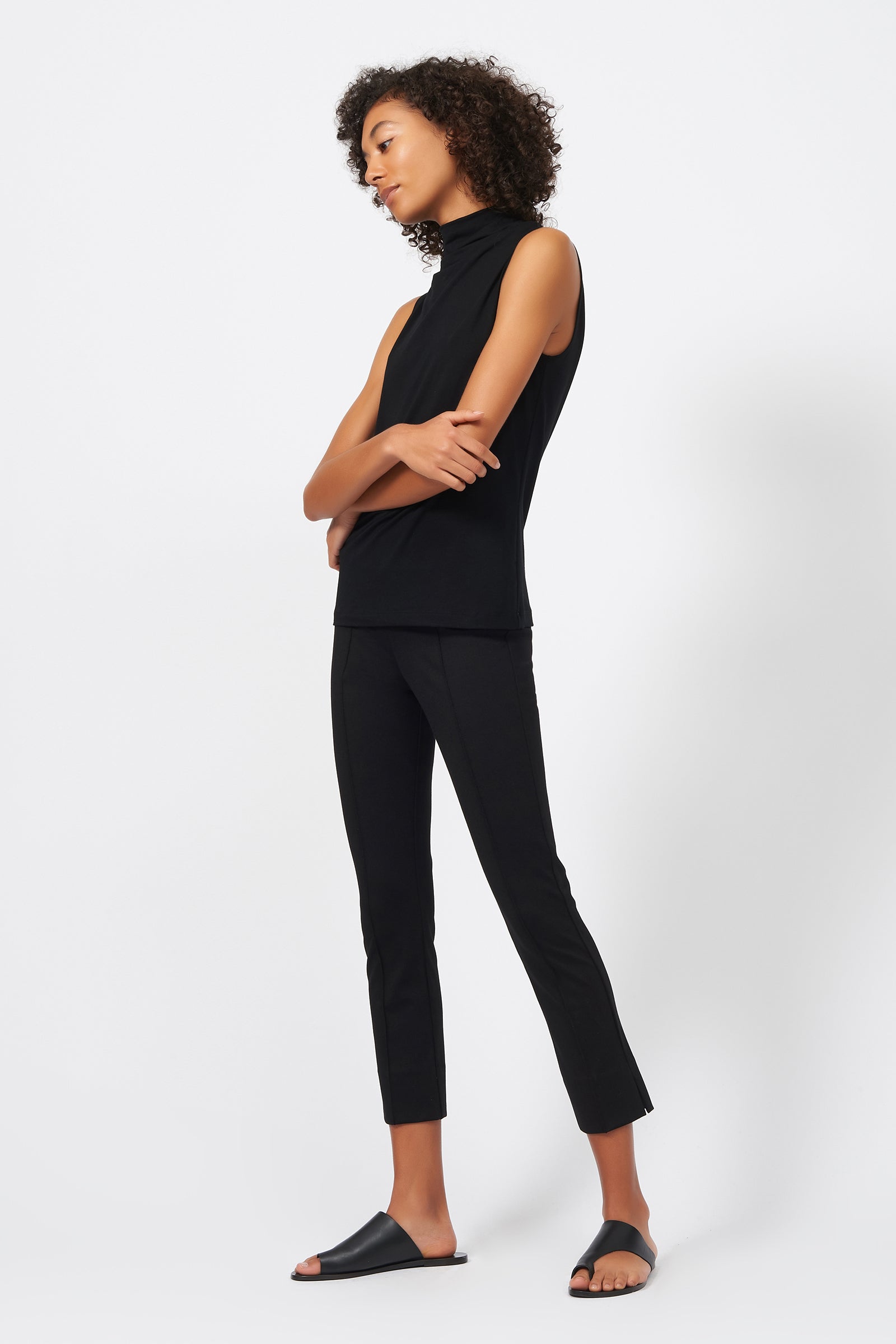 Kal Rieman Pintuck Slit Capri in Black on Model Full Front Side View