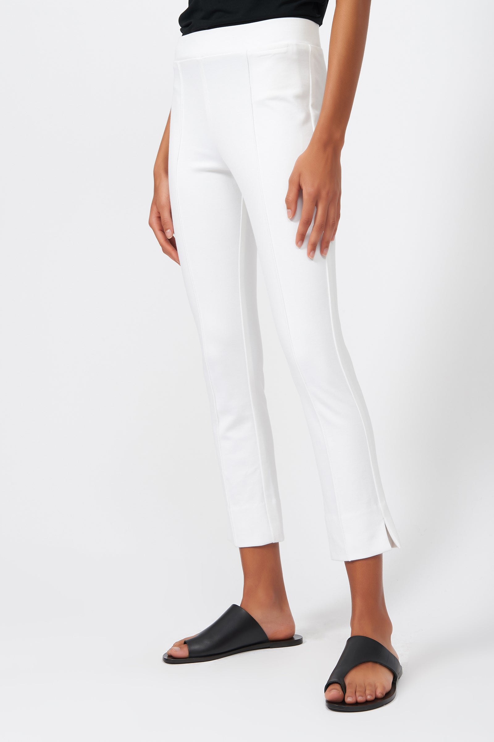 Kal Rieman Pintuck Slit Capri in White on Model Front View