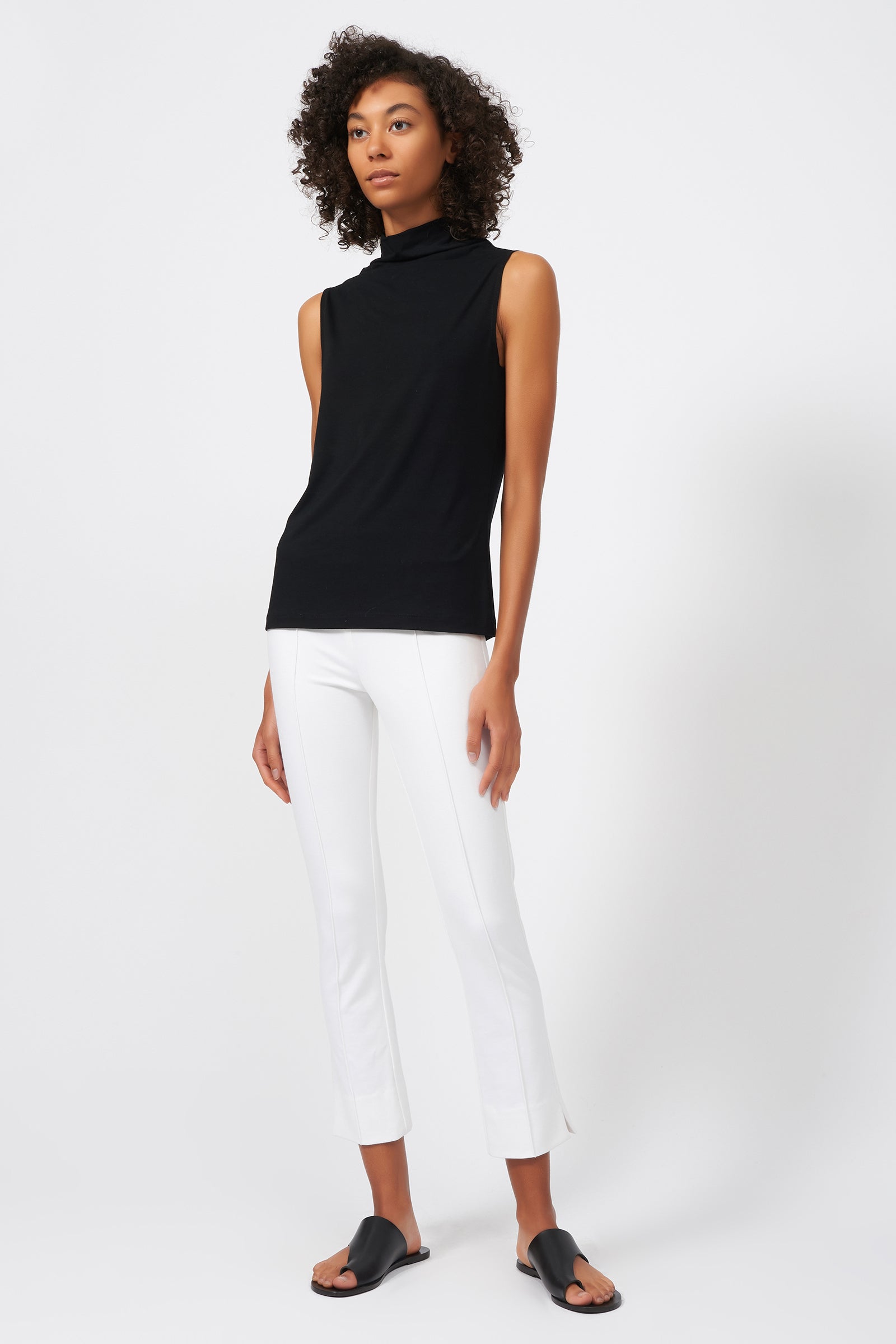 Kal Rieman Pintuck Slit Capri in White on Model Full Front View