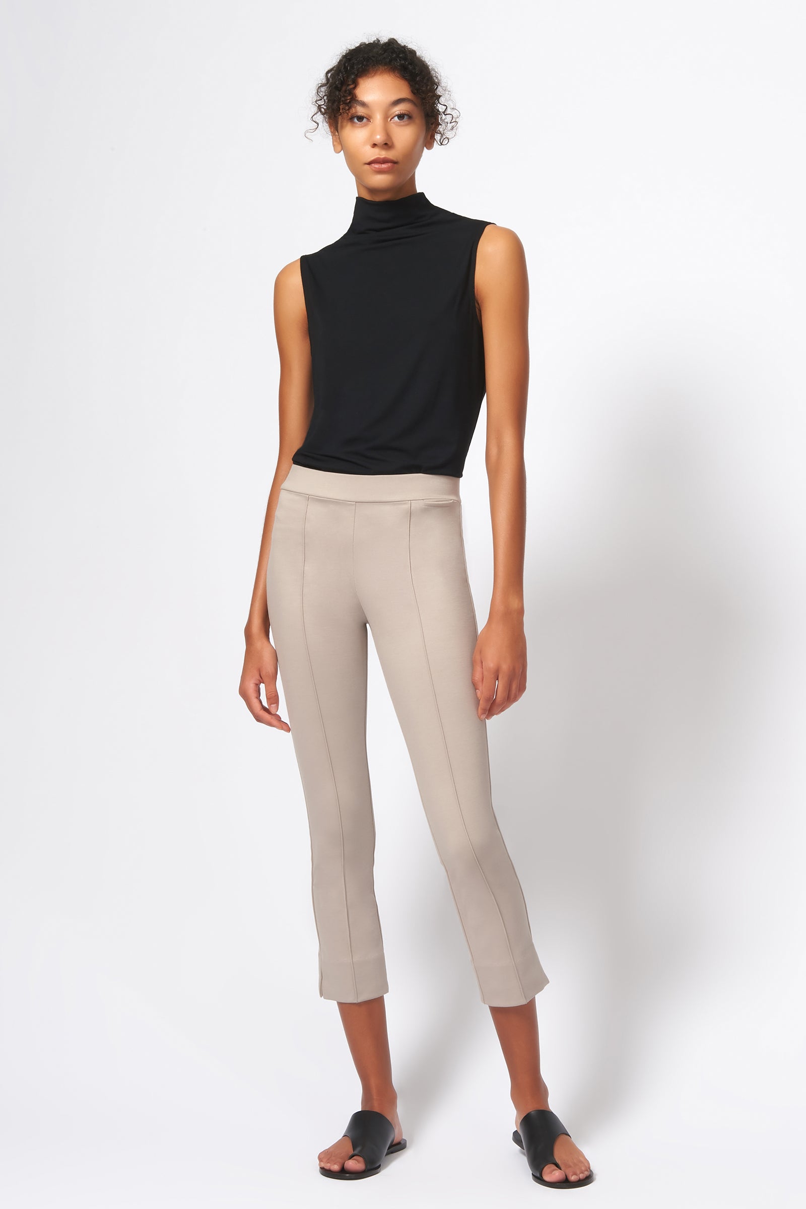 Kal Rieman Pintuck Slit Capri in Taupe on Model Front Full View