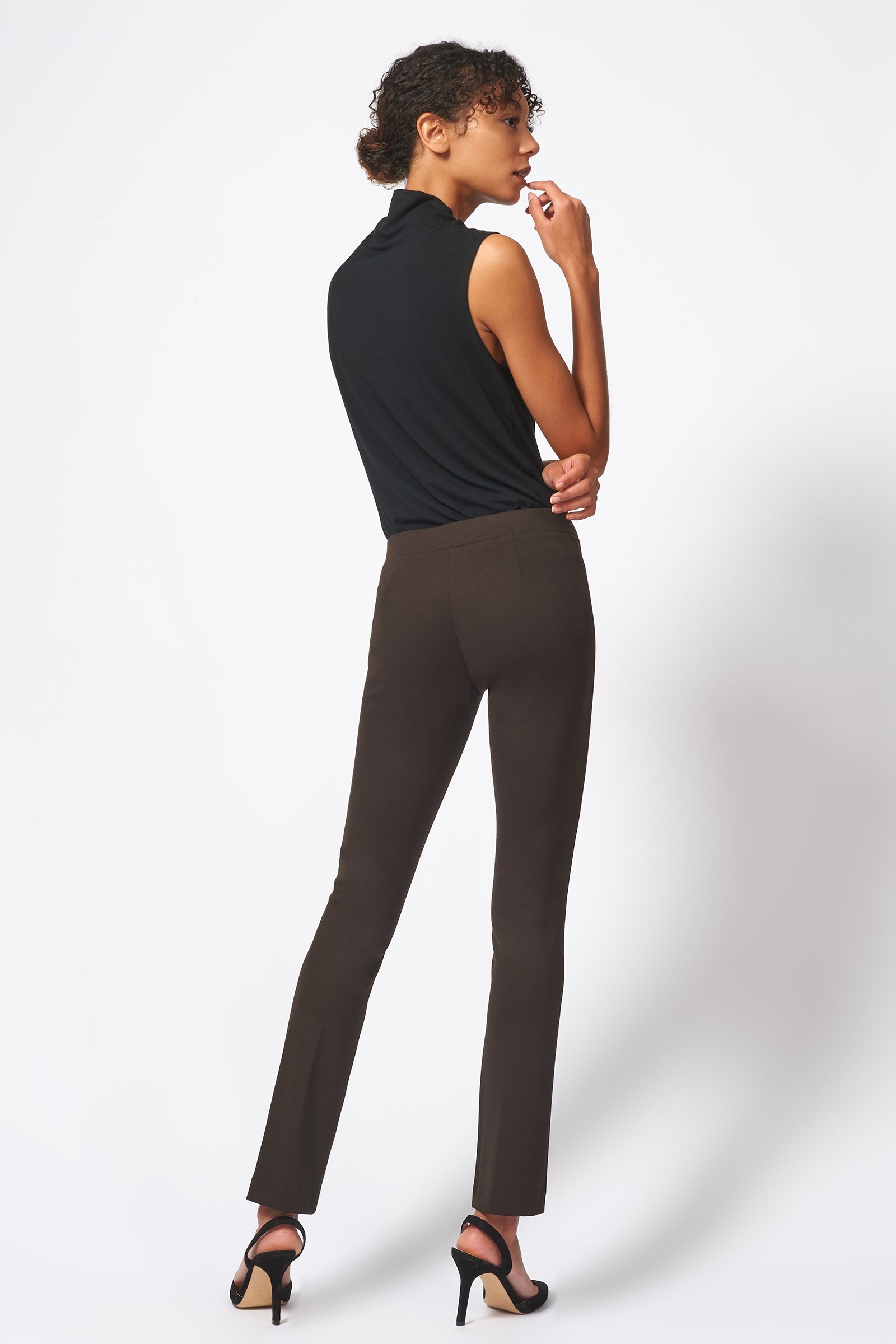 Kal Rieman Pintuck Ponte Straight Leg Pant in Espresso on Model Full Back View