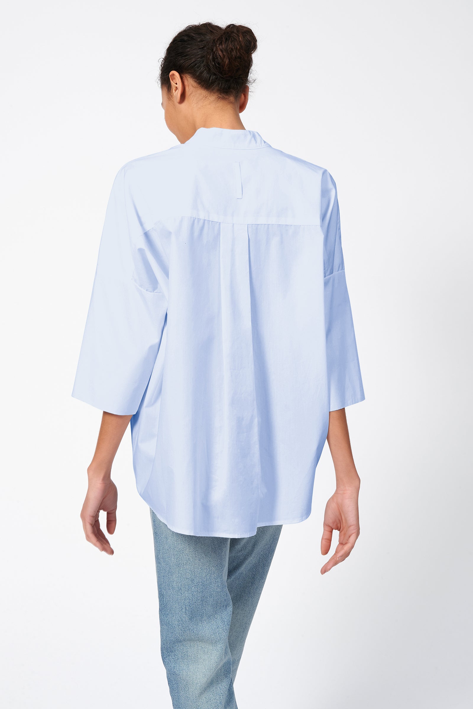 Kal Rieman Pleat Hem Kimono in Blue Poplin on Model Front View