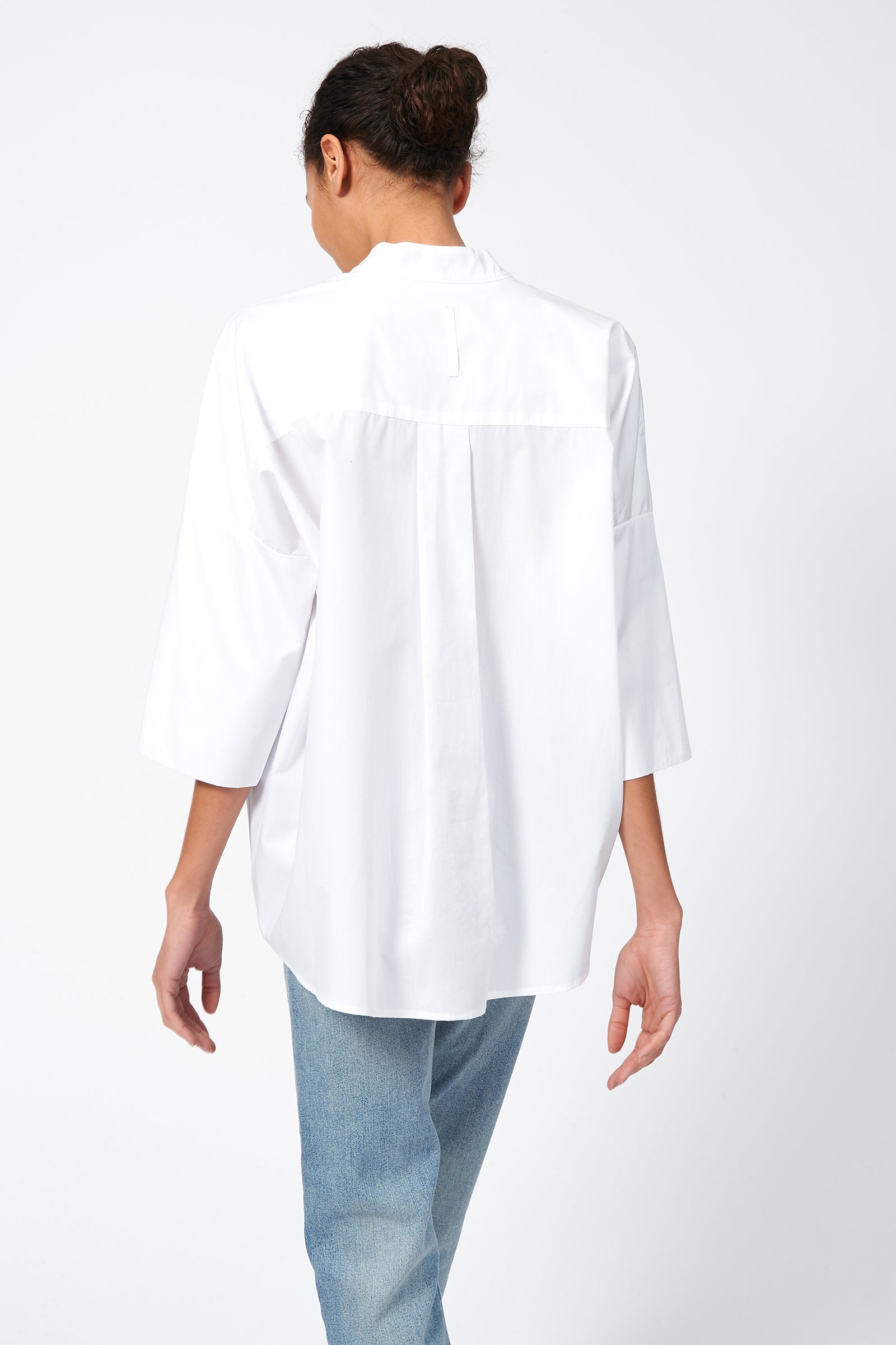 Kal Rieman Pleat Hem Kimono in White Poplin on Model Front View