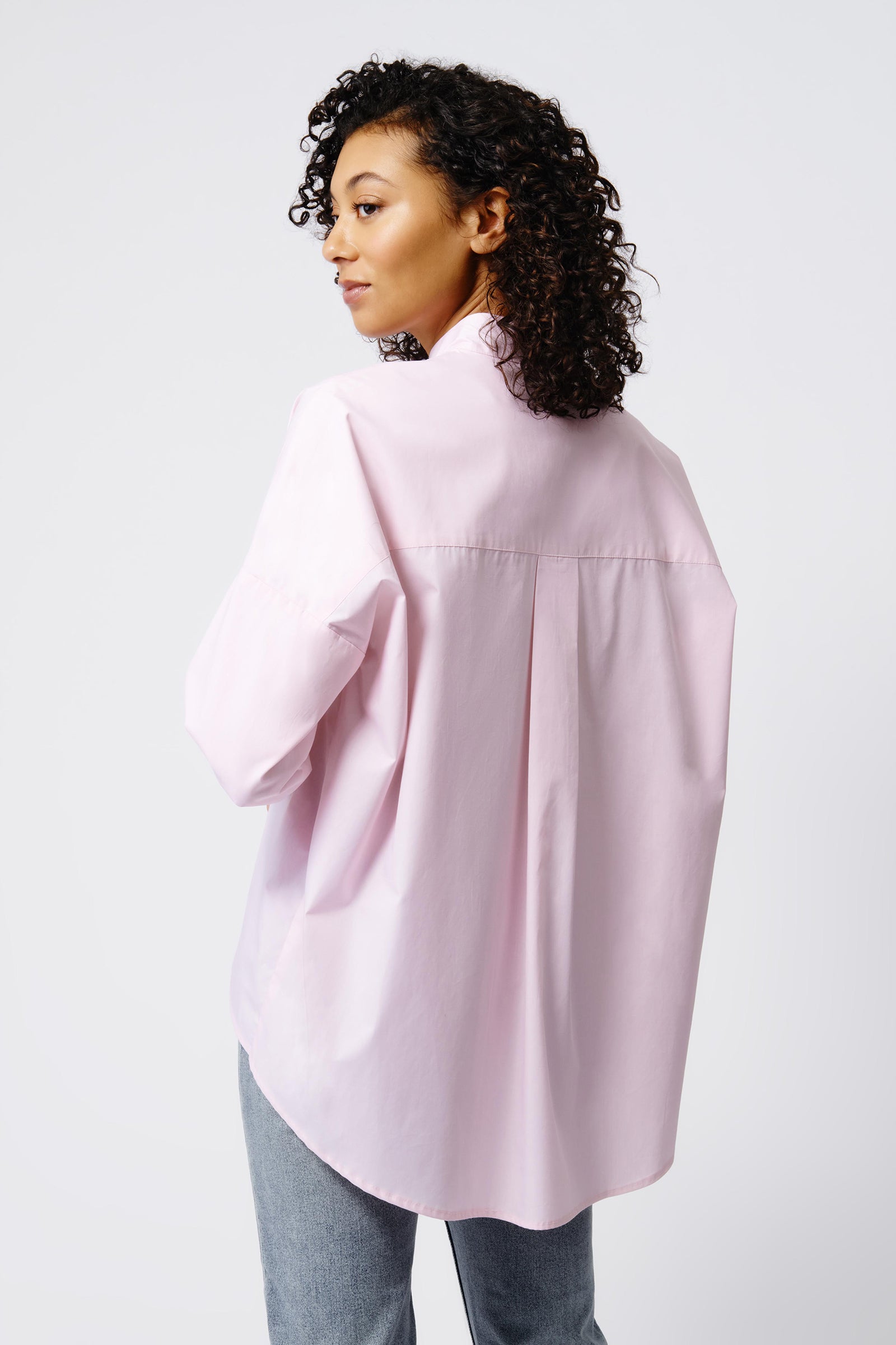 Kal Rieman Pleat Hem Kimono in Pink Poplin on Model Front View