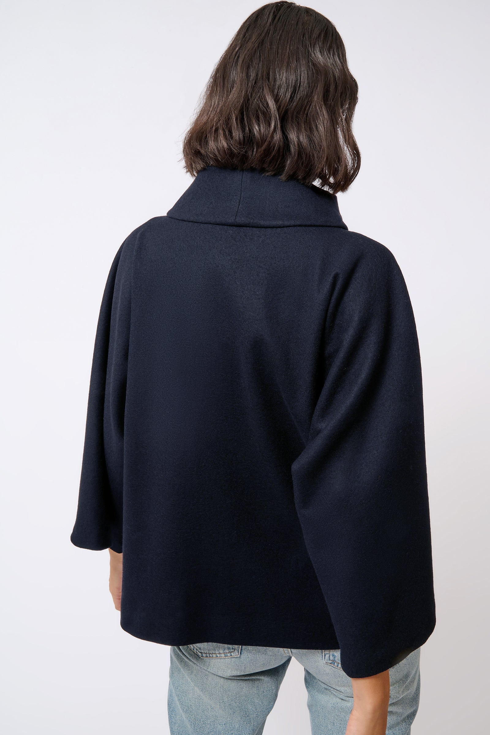 Kal Rieman Pocket Kimono in Midnight Felted Jersey on Model Back Crop View