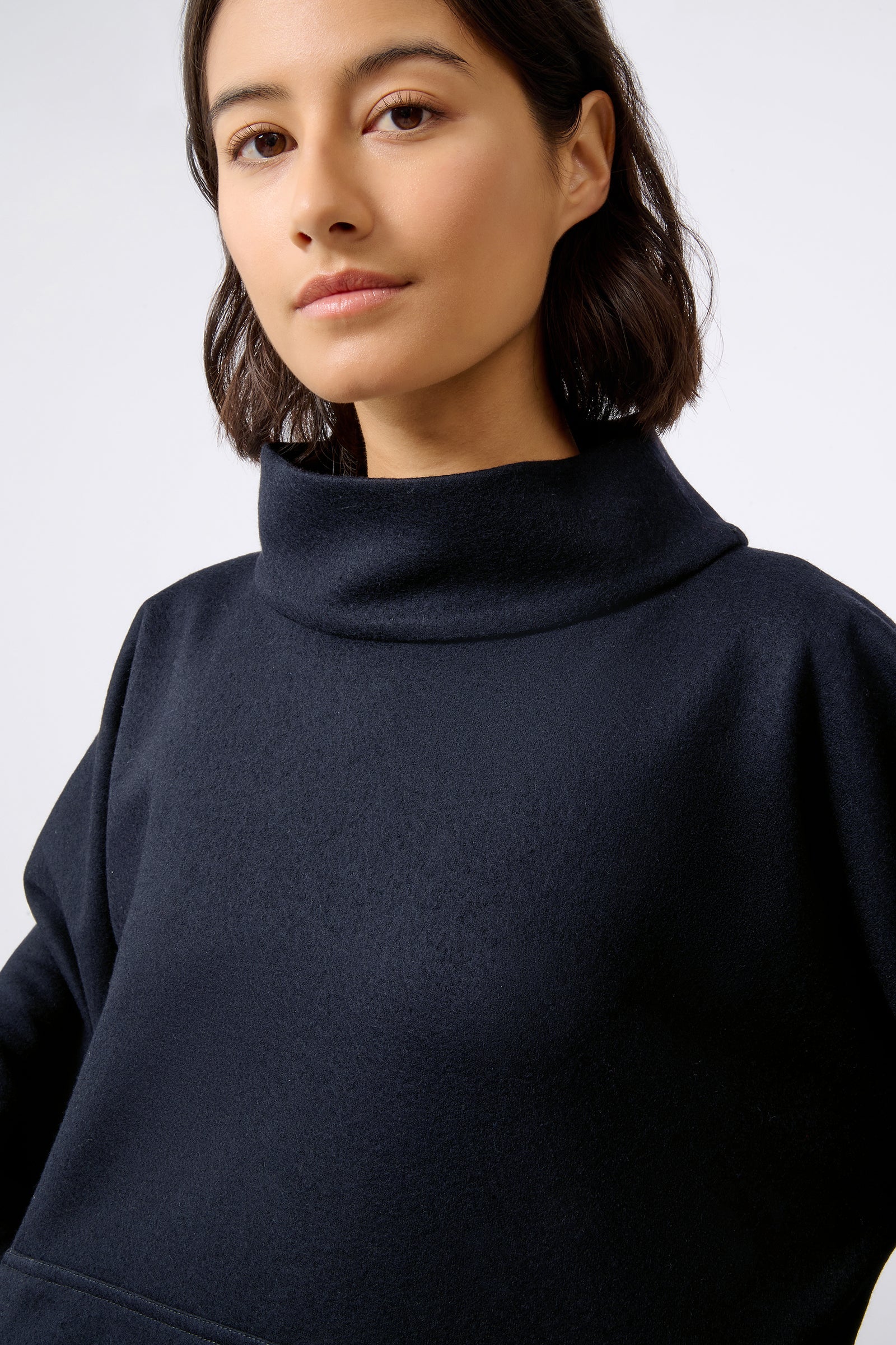 Kal Rieman Pocket Kimono in Midnight Felted Jersey on Model Front Crop View