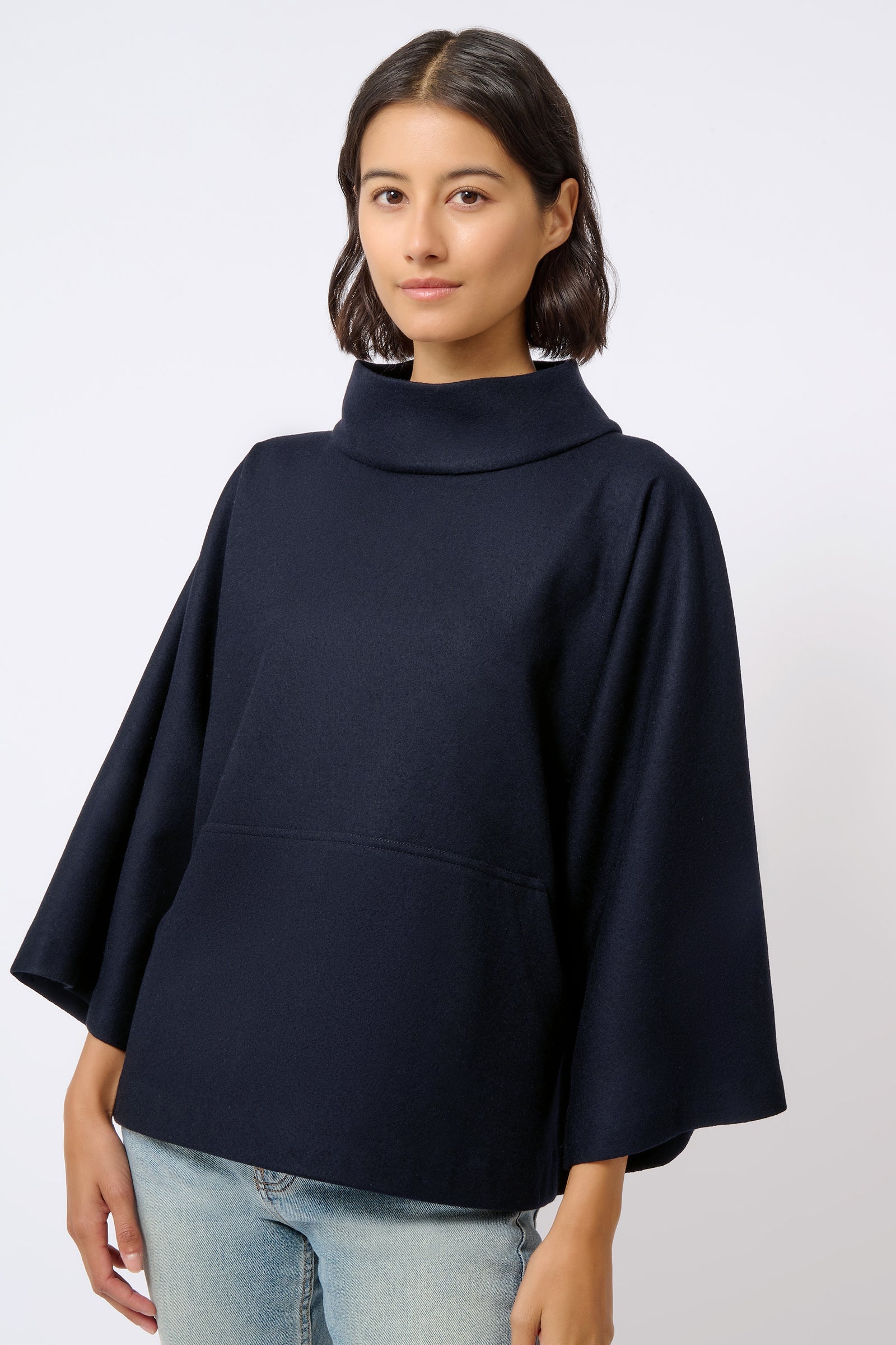 Kal Rieman Pocket Kimono in Midnight Felted Jersey on Model Front Crop View