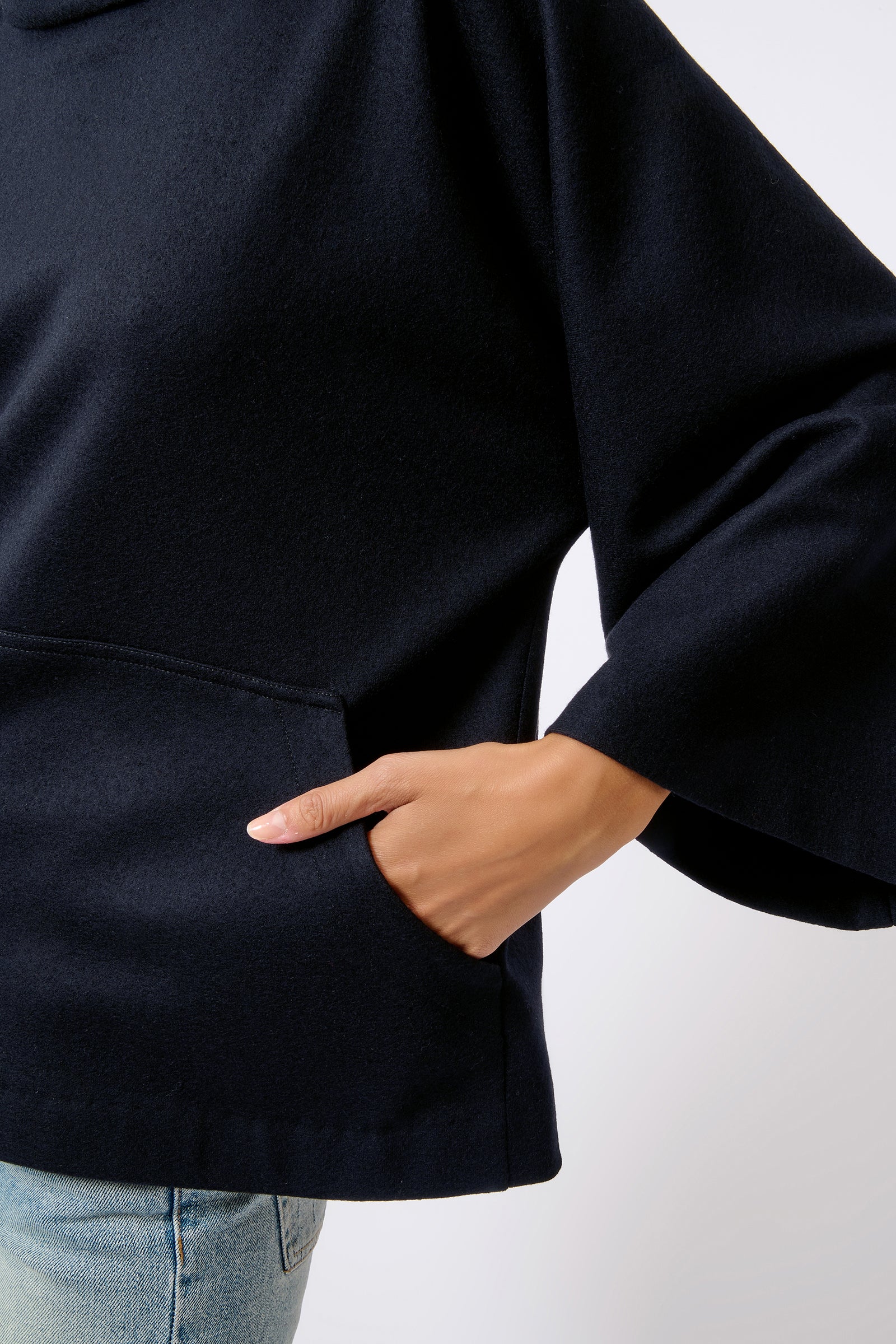 Kal Rieman Pocket Kimono in Midnight Felted Jersey on Model Front Detail View