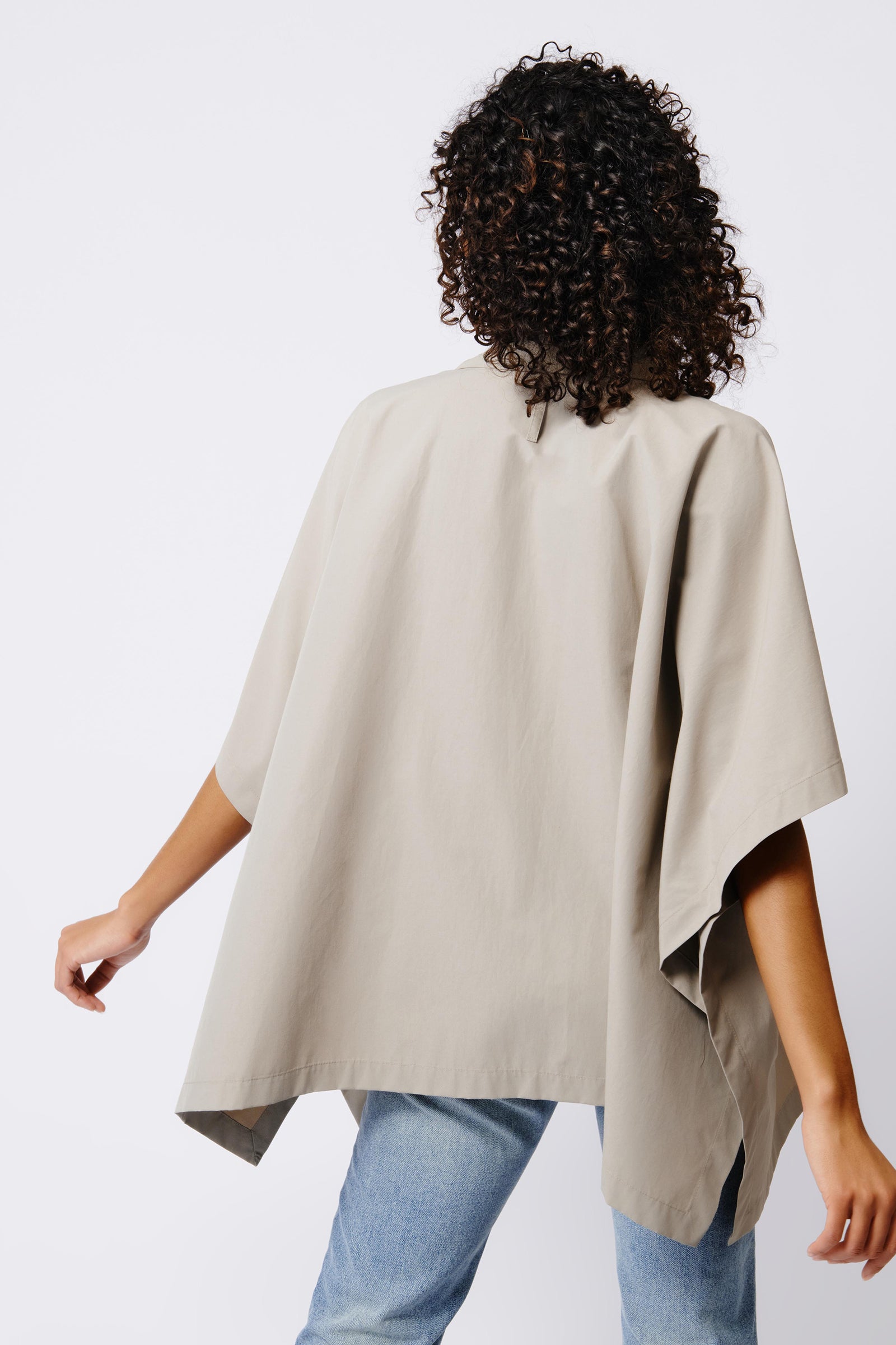 Kal Rieman Gene Pocket Poncho in Military Khaki on Model Back View Crop