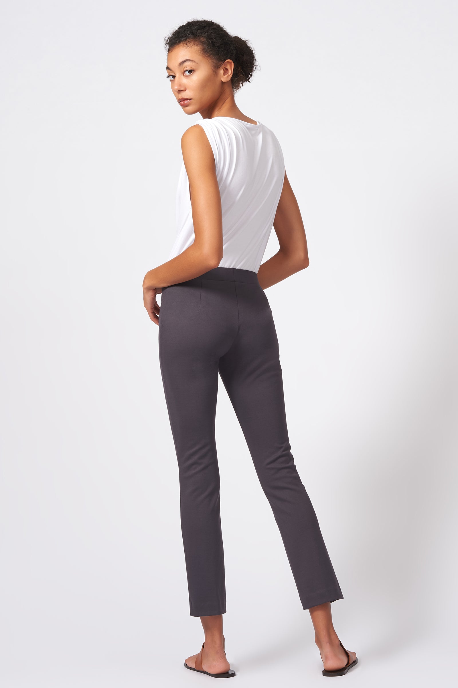 Pintuck Ponte Ankle Pant Charcoal