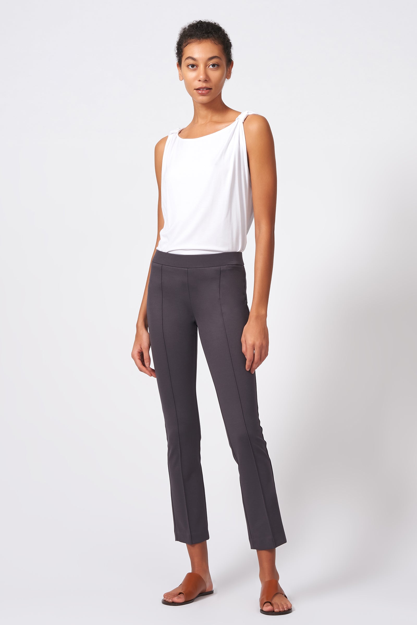 Pintuck Ponte Ankle Pant Charcoal