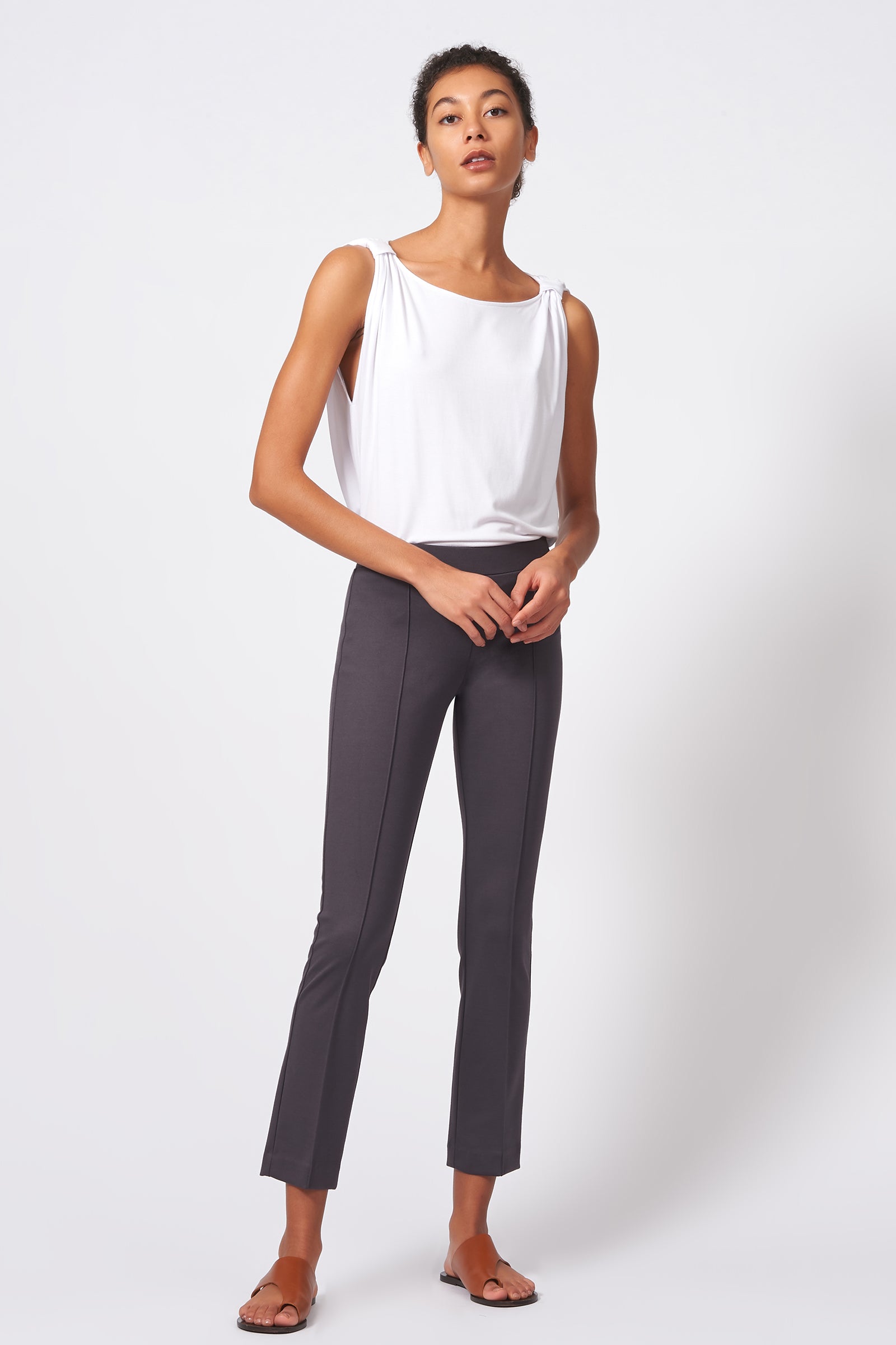 Pintuck Ponte Ankle Pant Charcoal