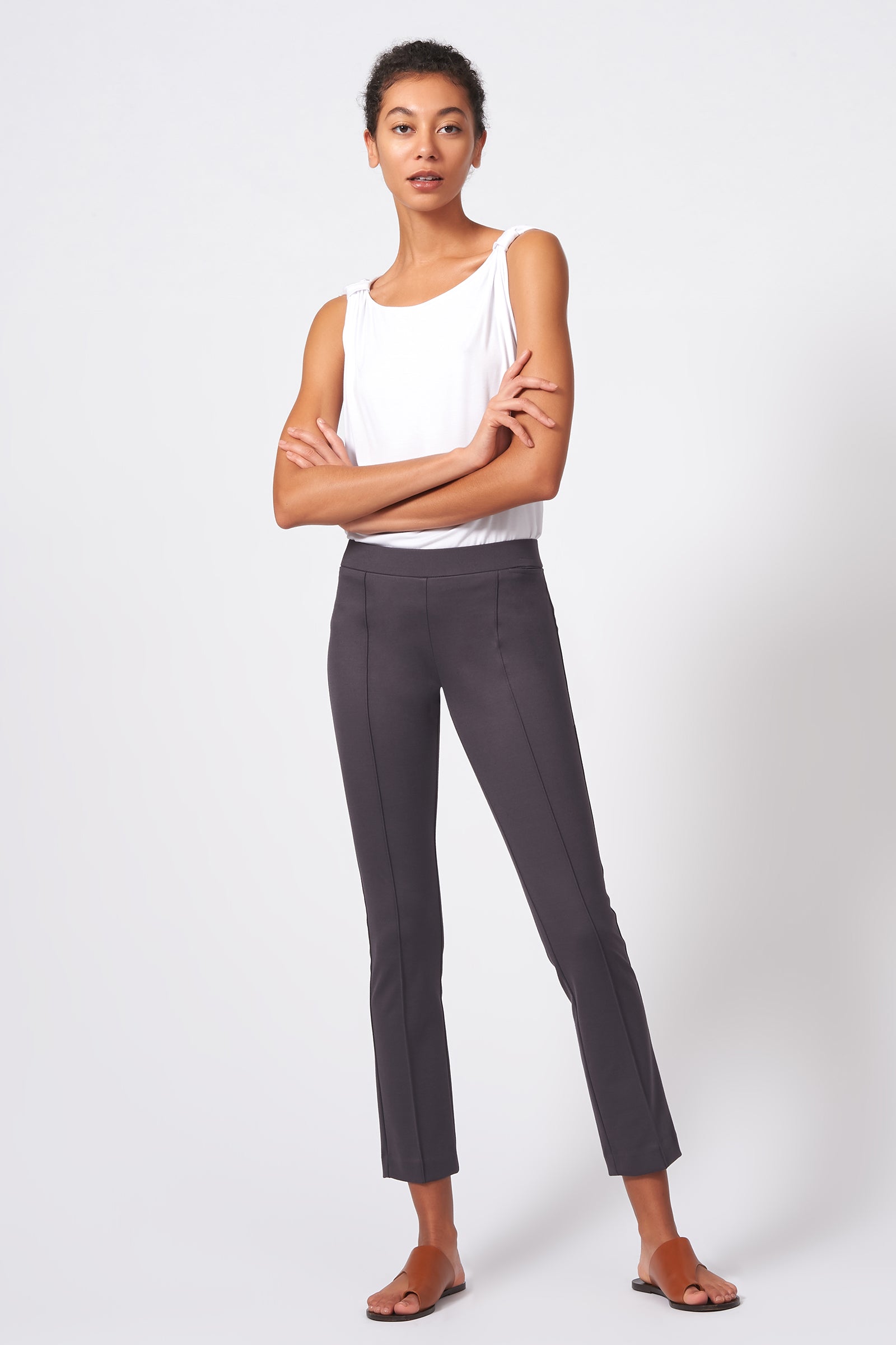 Pintuck Ponte Ankle Pant - Charcoal