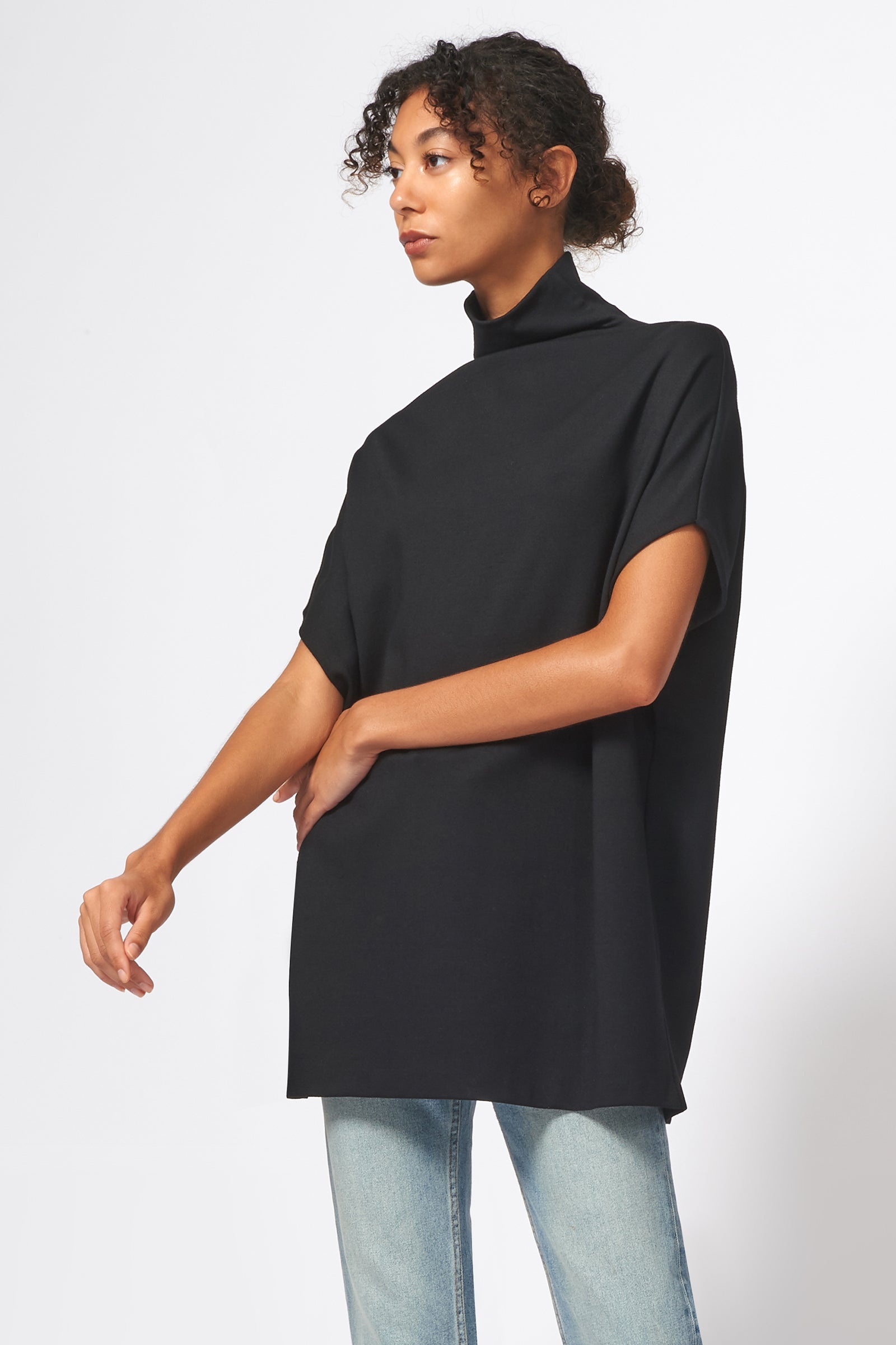 Kal Rieman Ponte Funnelneck in Black on Model Front Side View