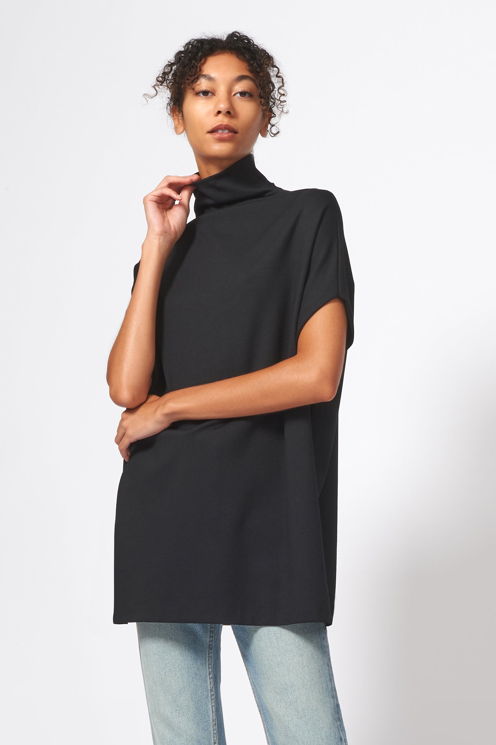 Kal Rieman Ponte Funnelneck in Black on Model Front View