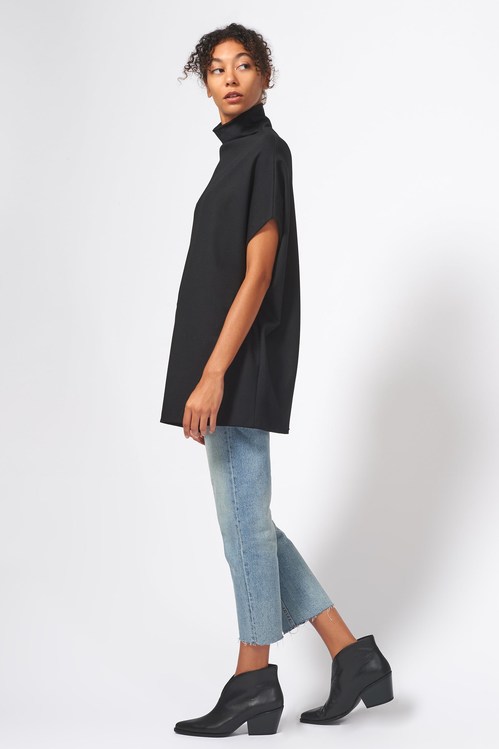 Kal Rieman Ponte Funnelneck in Black on Model Full Side View