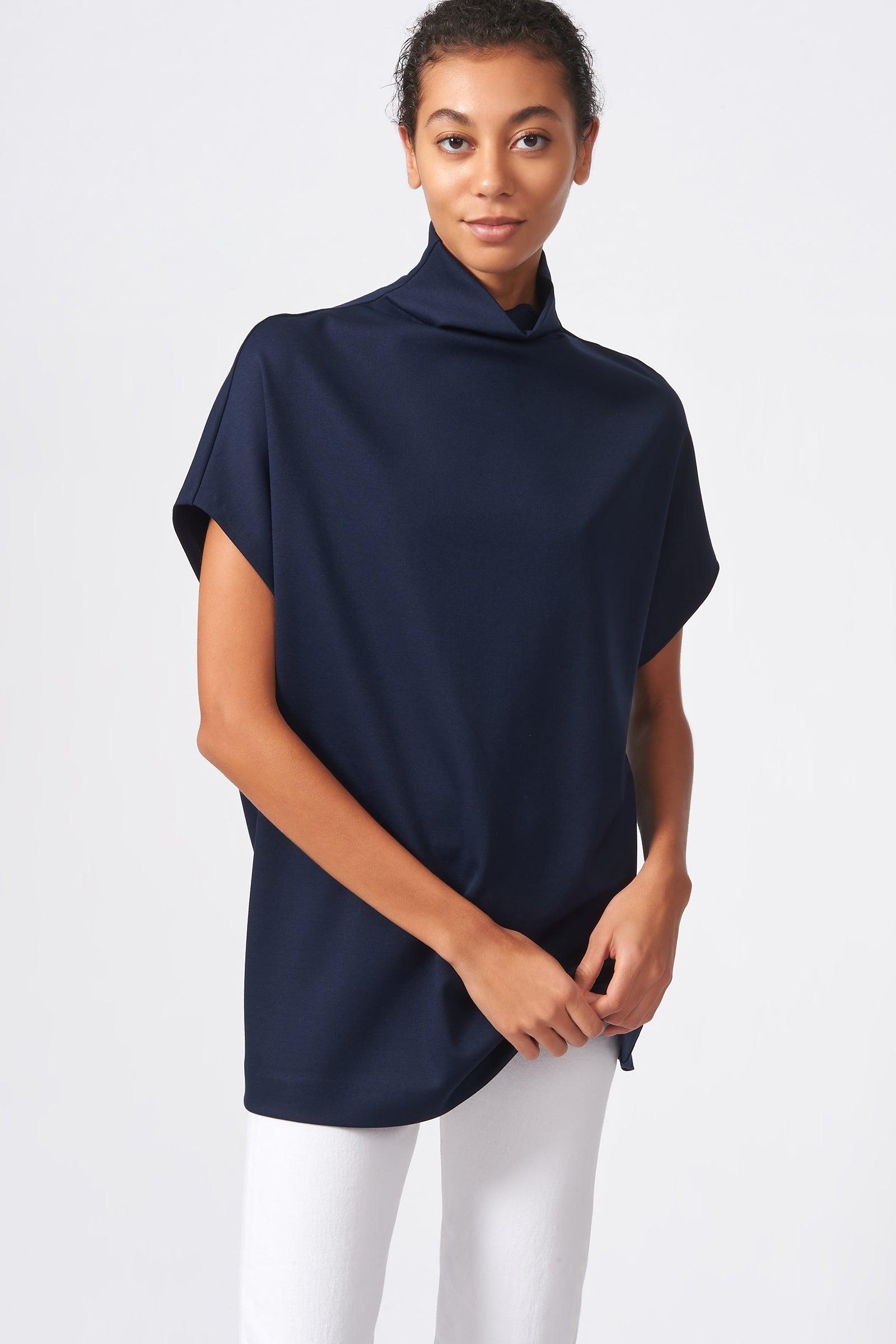 Kal Rieman Ponte Funnelneck in Navy on Model Front View