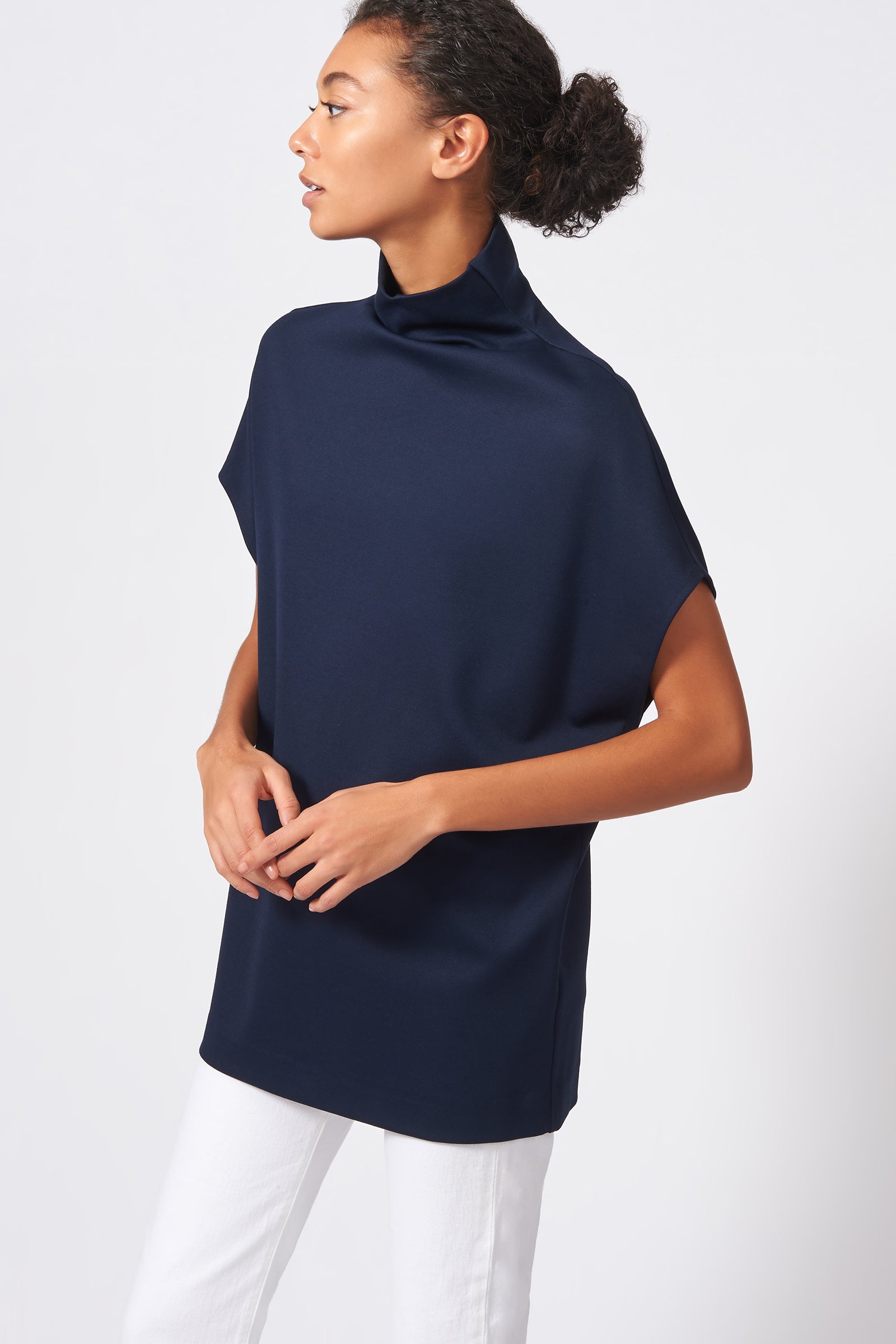 Kal Rieman Ponte Funnelneck in Navy on Model Front View
